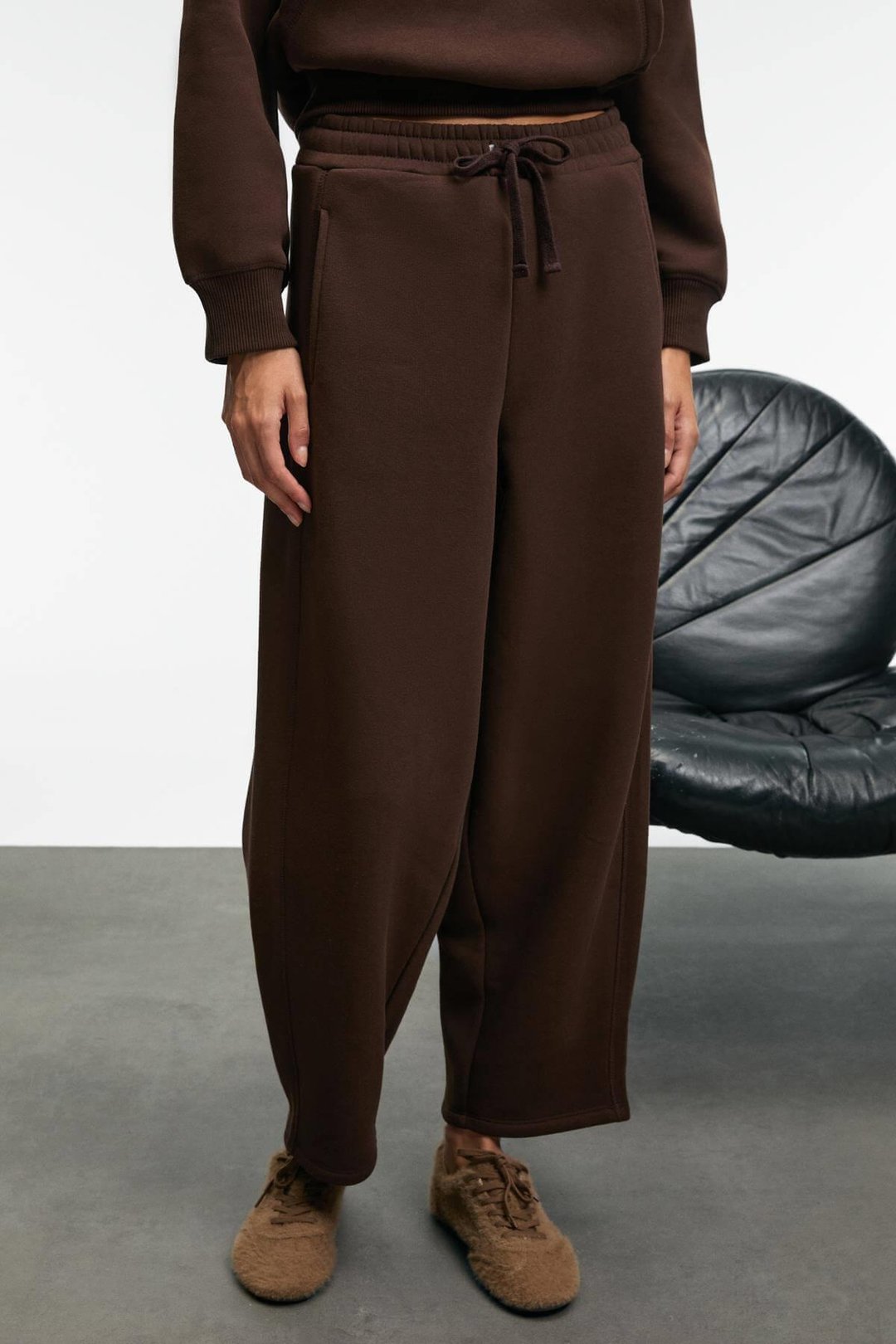 SELORIN Kadın Baggy Çift Cepli Kahverengi Eşofman Altı