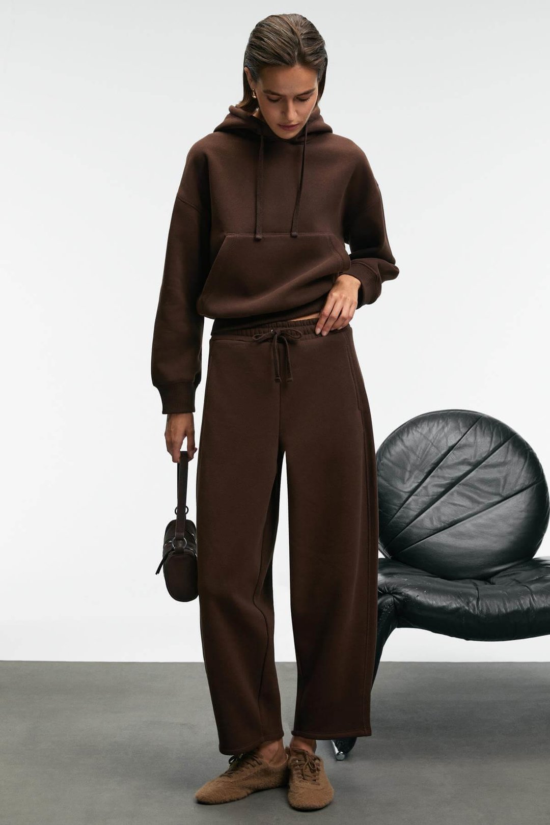 SELORIN Kadın Baggy Çift Cepli Kahverengi Eşofman Altı