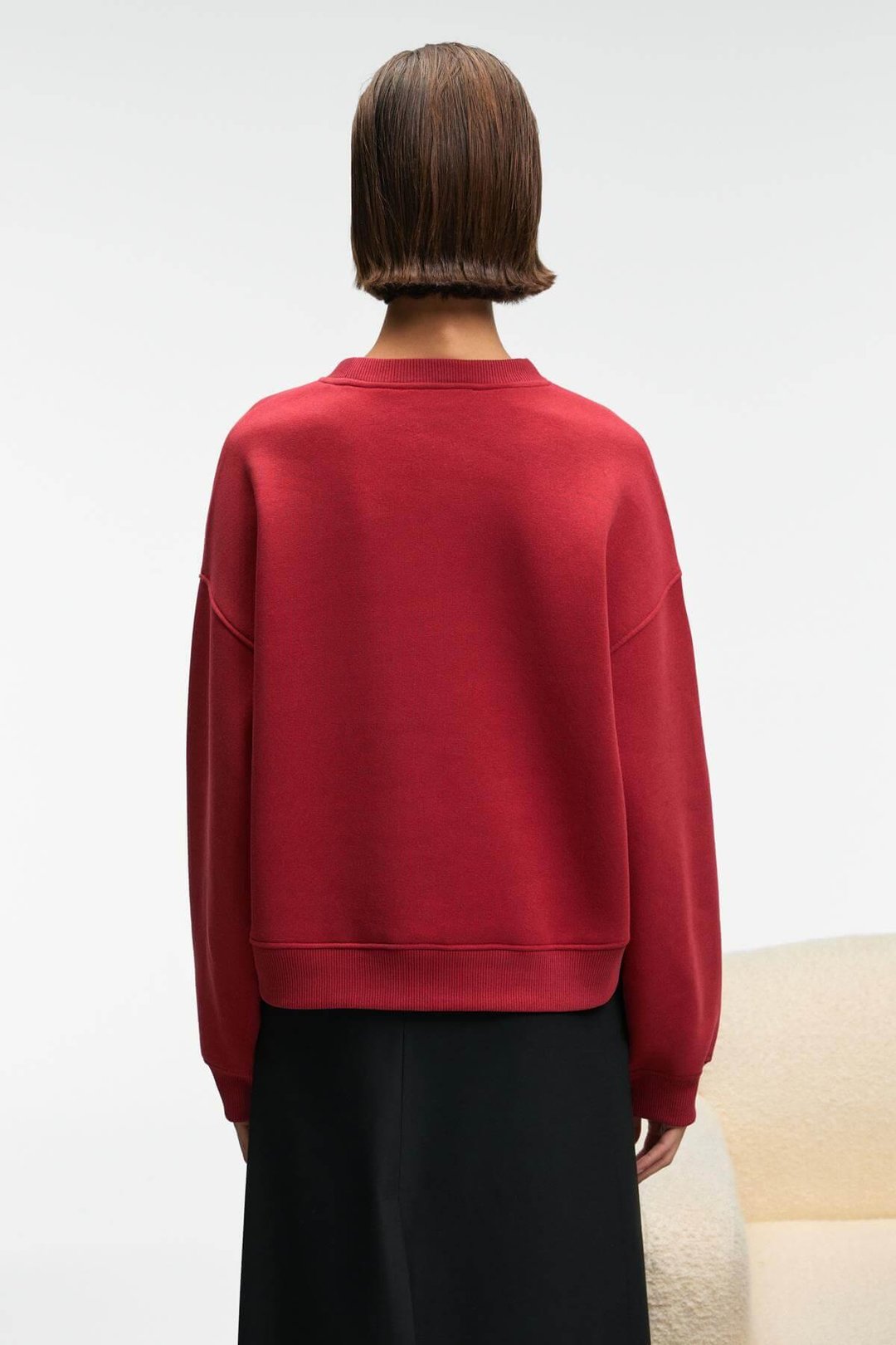 SERENYA Kadın Pamuklu Etiket Detaylı Bisiklet Yaka Kırmızı Sweatshirt