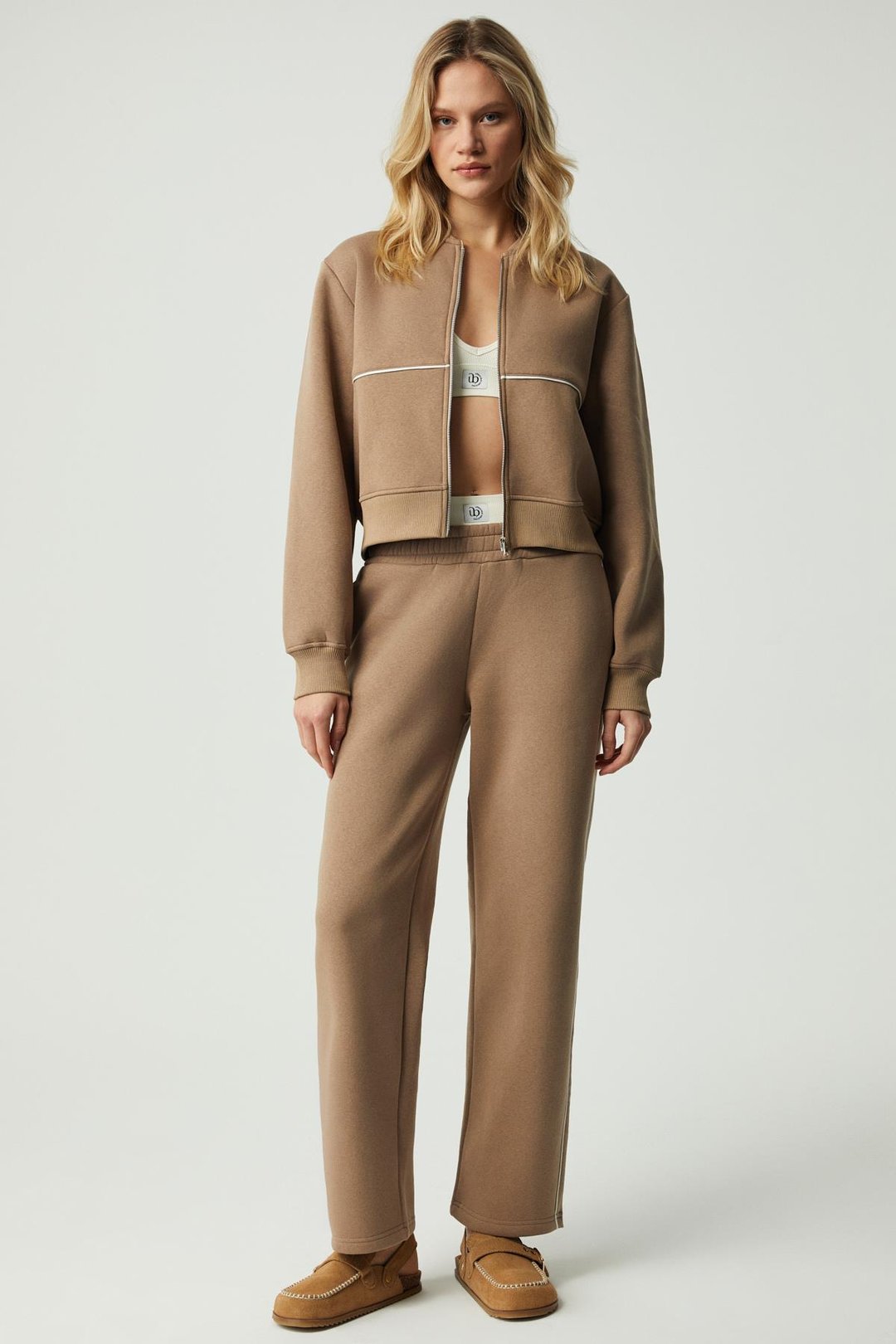 SHARID Kadın Relaxed Biyeli Geniş Paça Vizon Pantolon