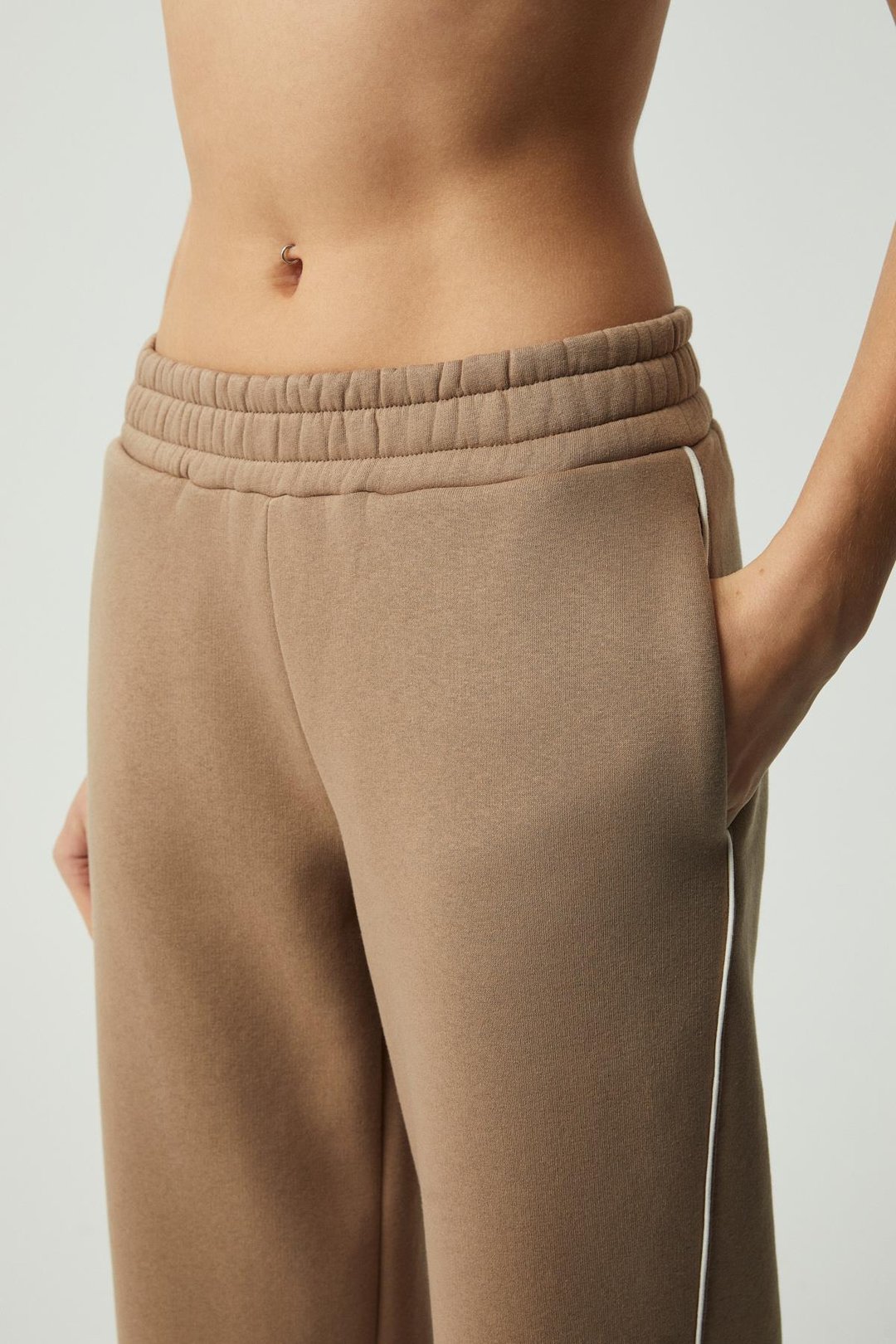 SHARID Kadın Relaxed Biyeli Geniş Paça Vizon Pantolon