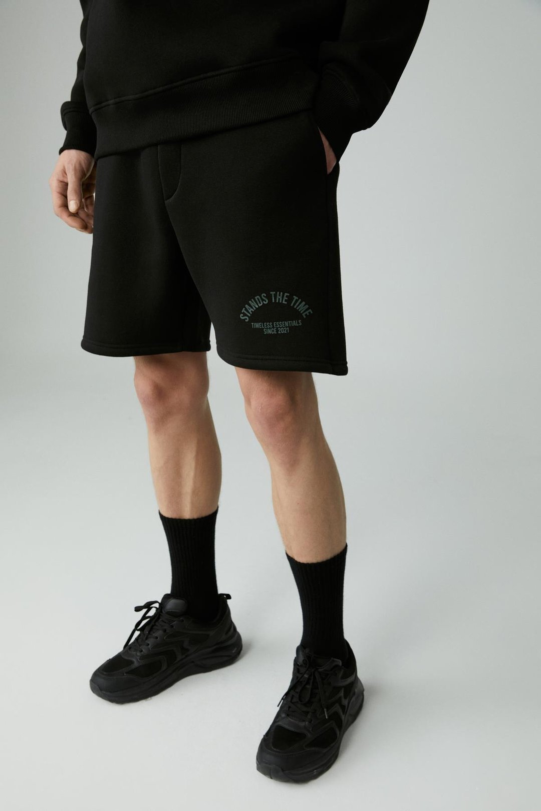 SHAW Erkek 3 İplik Lastikli Bel Rahat Siyah Şort