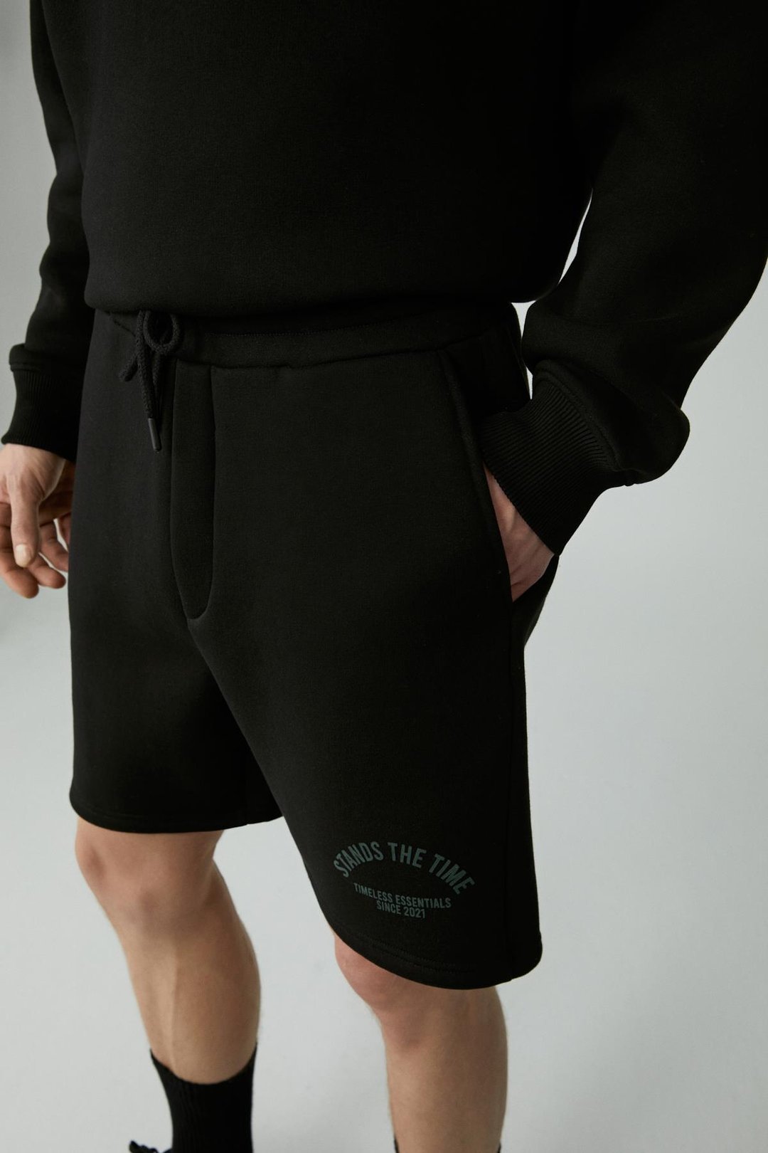 SHAW Erkek 3 İplik Lastikli Bel Rahat Siyah Şort