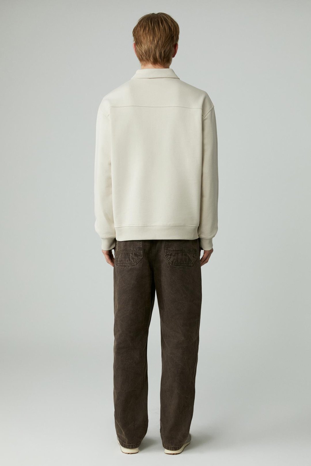 SHIFTD Erkek Bisiklet Yaka Uzun Kollu Fermuarlı Bej Sweatshirt