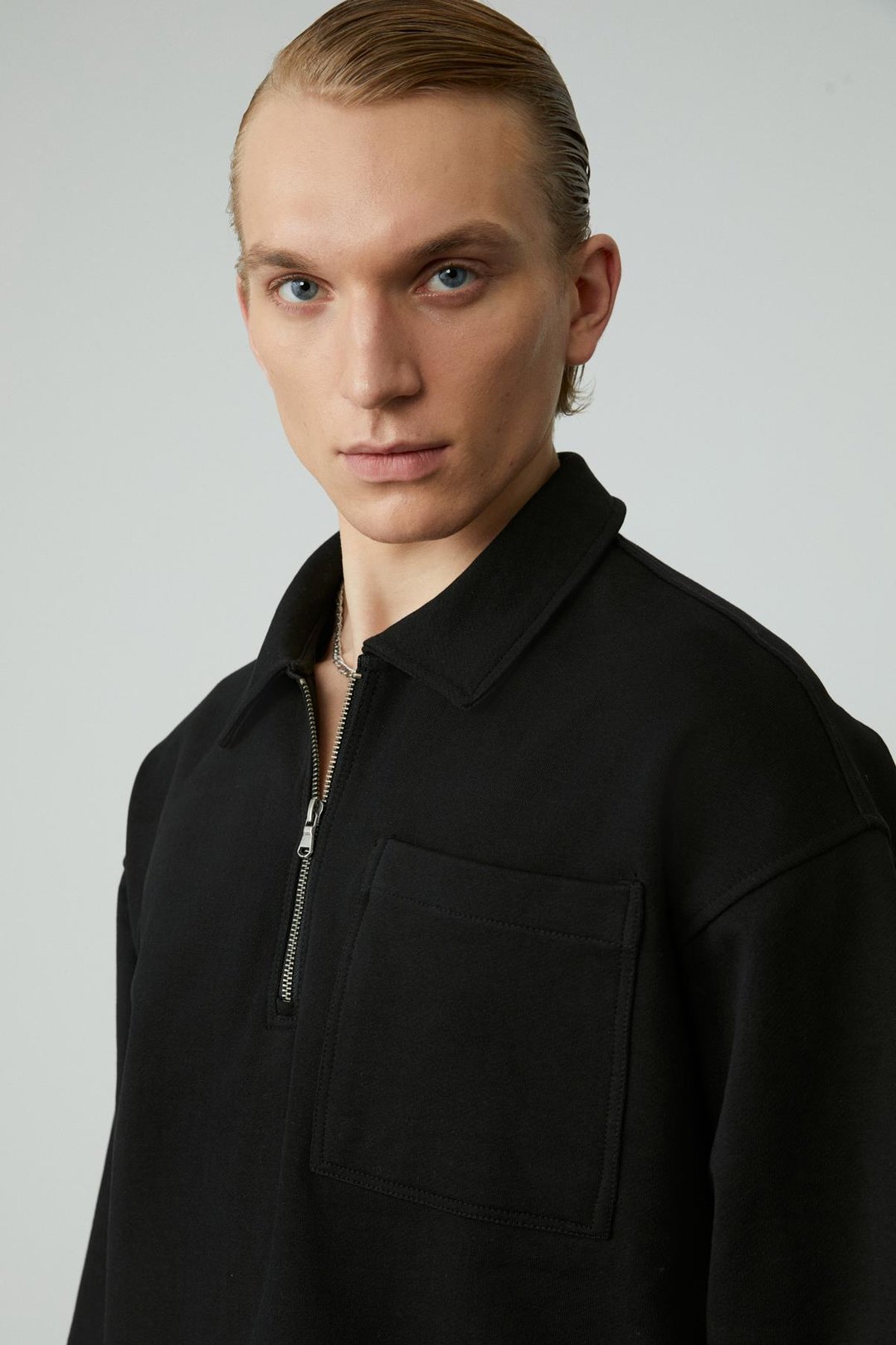 SHIFTD Erkek Bisiklet Yaka Uzun Kollu Fermuarlı Siyah Sweatshirt