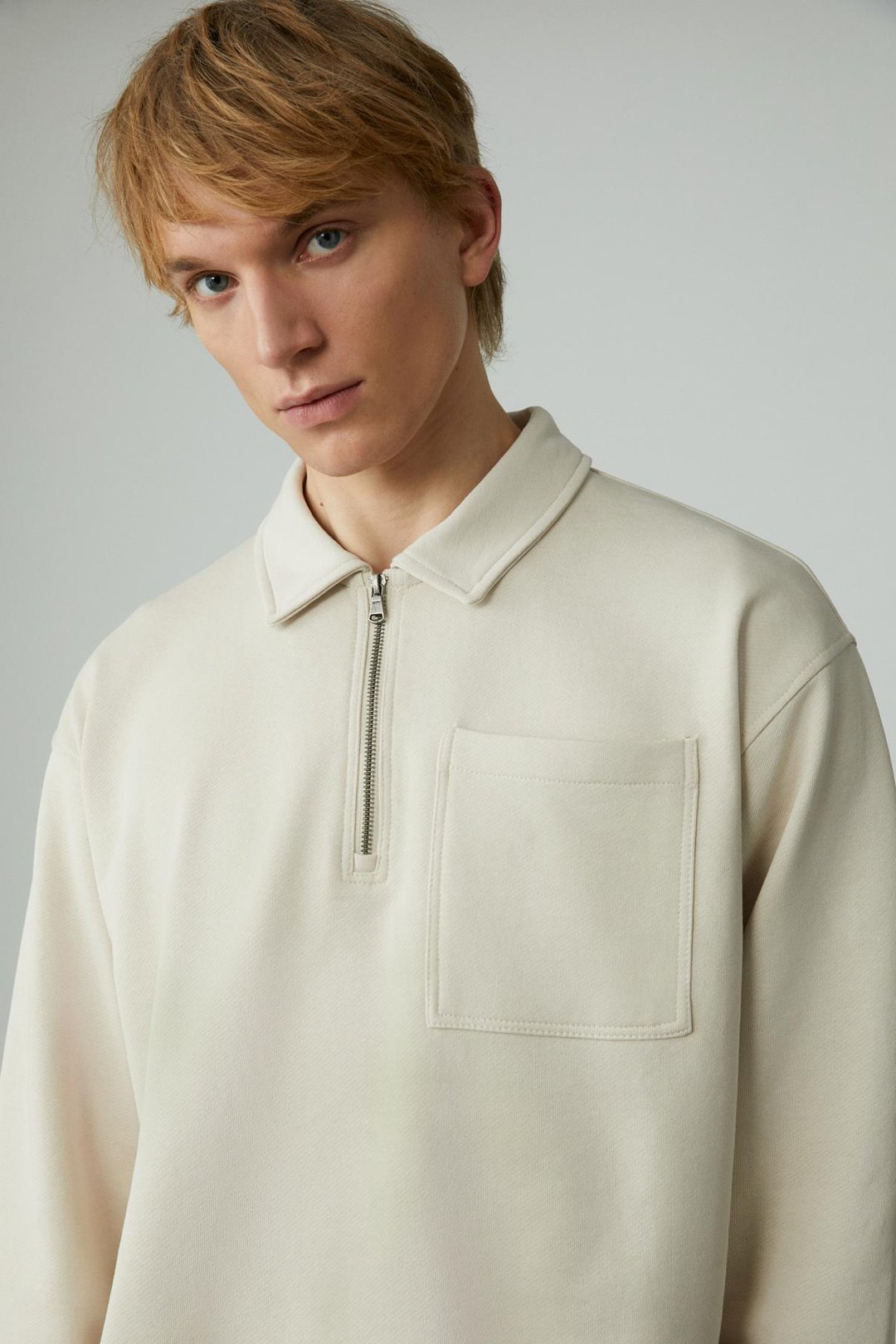 SHIFTD Erkek Bisiklet Yaka Uzun Kollu Fermuarlı Bej Sweatshirt