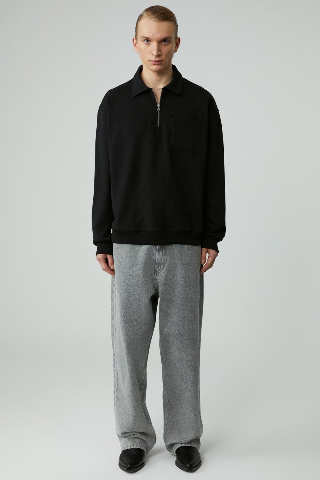 SHIFTD Erkek Bisiklet Yaka Uzun Kollu Fermuarlı Siyah Sweatshirt