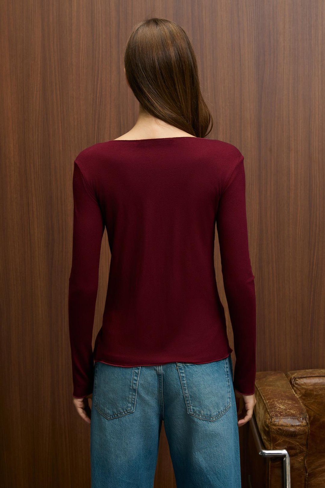 SILLARIE Kadın Uzun Kollu Esnek Kumaşlı Düğmeli Regular Bordo Bluz