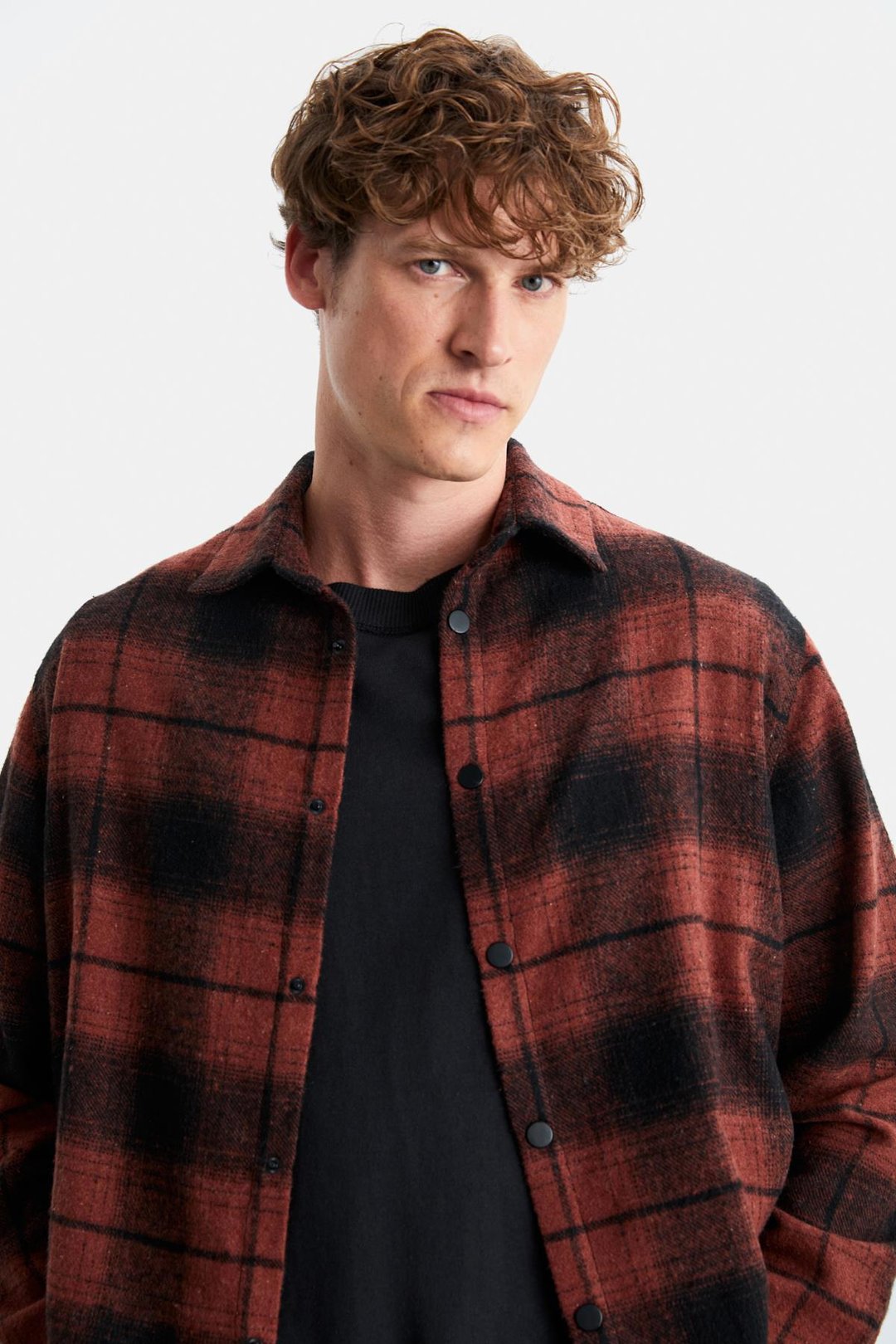 SIMONI Erkek Relaxed Fit Oduncu Gömlek Yaka Sıcak Tutan Kiremit Rengi Gömlek