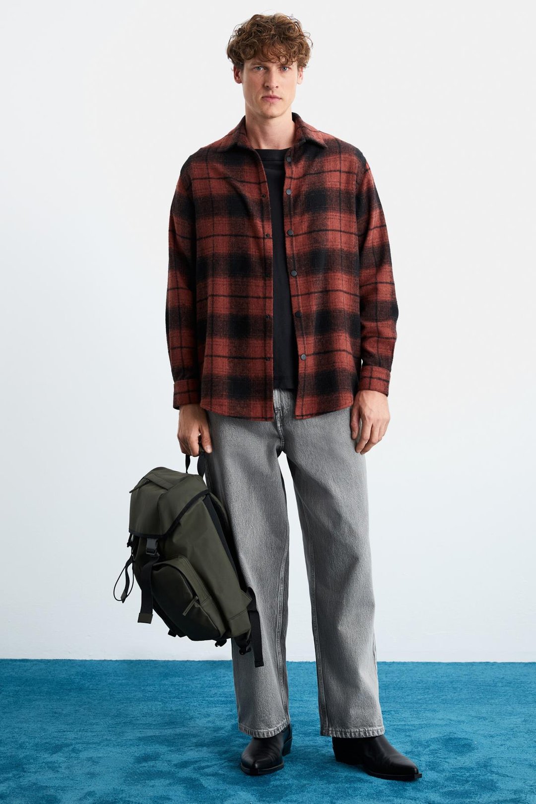 SIMONI Erkek Relaxed Fit Oduncu Gömlek Yaka Sıcak Tutan Kiremit Rengi Gömlek