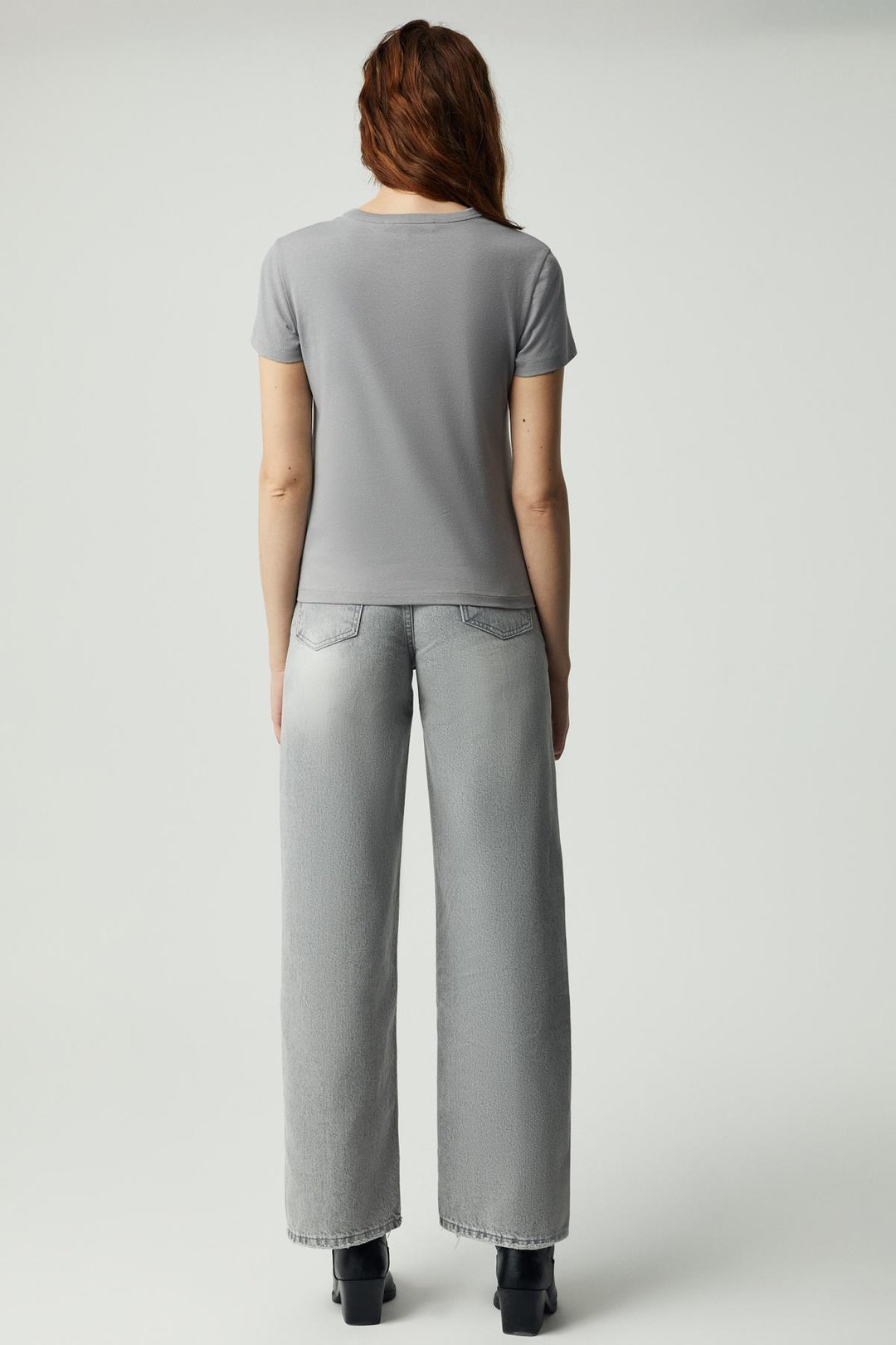 SINCE Kadın Regular Baskılı Taşlı Yuvarlak Yaka Açık Gri T-Shirt