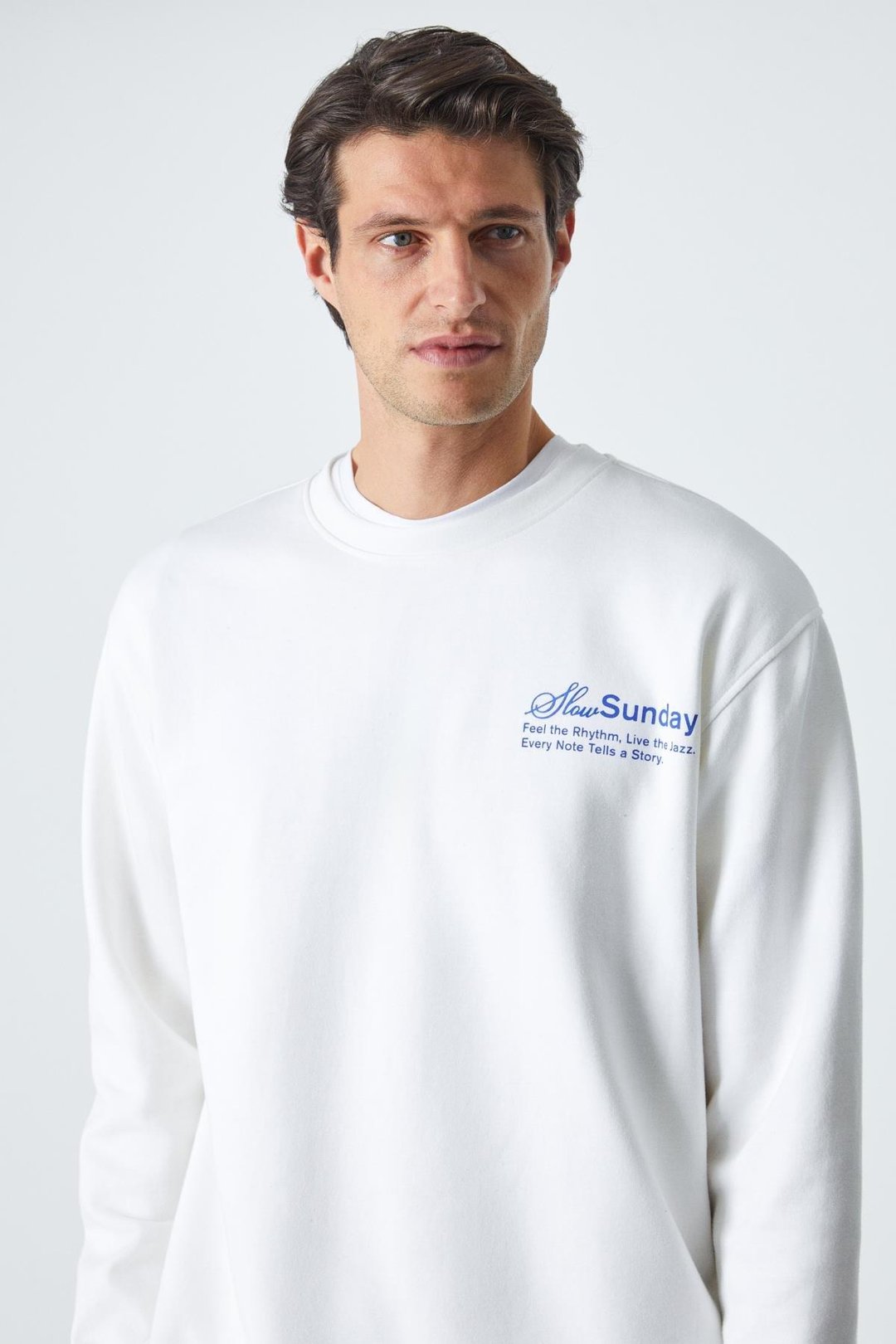 SLOWSUNDAY Erkek Baskı Detaylı Comfort Fit Bisiklet Yaka Ekru T-Shirt