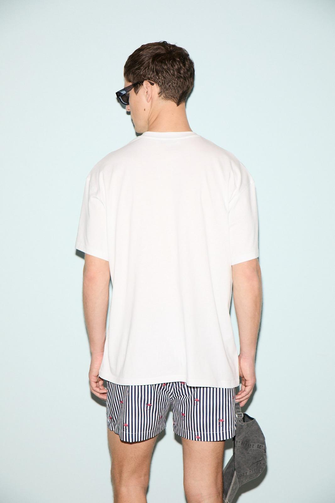 SNACK Erkek Oversize Fit %100 Pamuk Baskılı Yuvarlak Yaka Beyaz T-Shirt