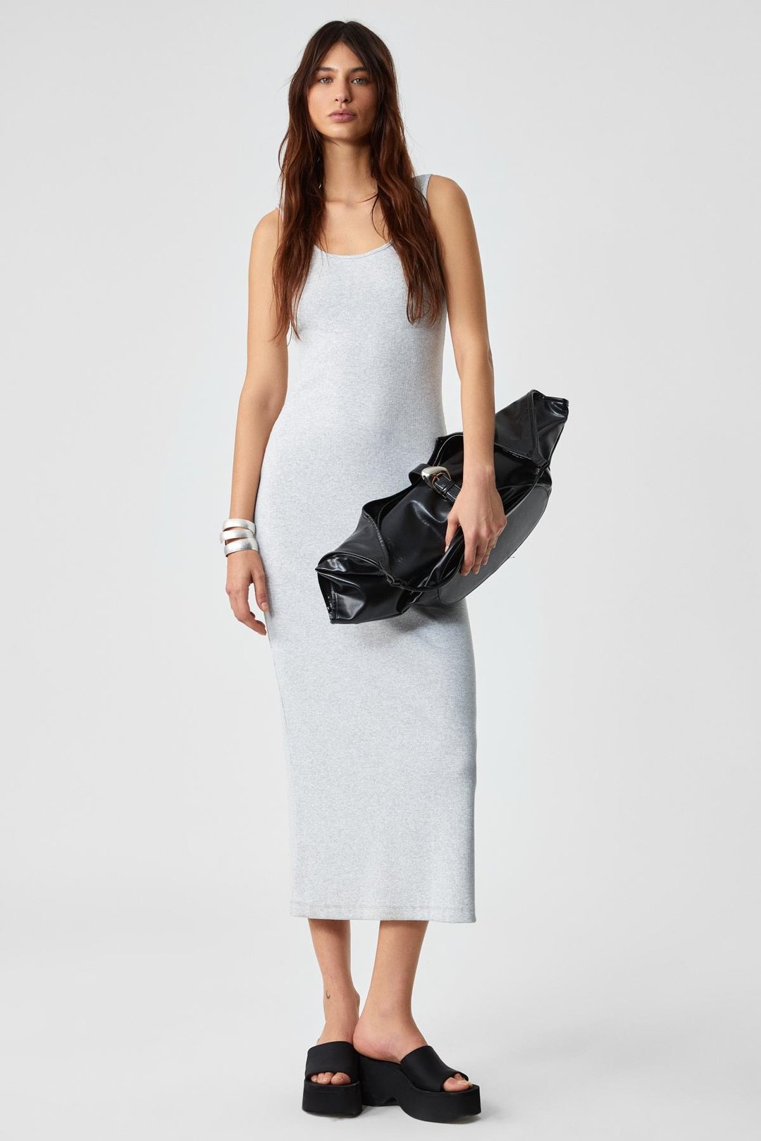 SOFUTEY Kadın Slim Kolsuz Oyuk Yaka Düz Paça Grimelanj Elbise