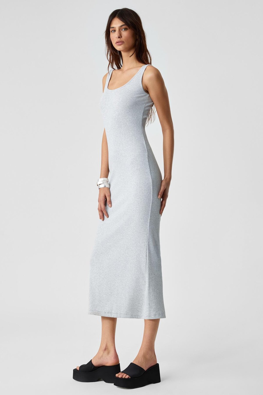 SOFUTEY Kadın Slim Kolsuz Oyuk Yaka Düz Paça Grimelanj Elbise