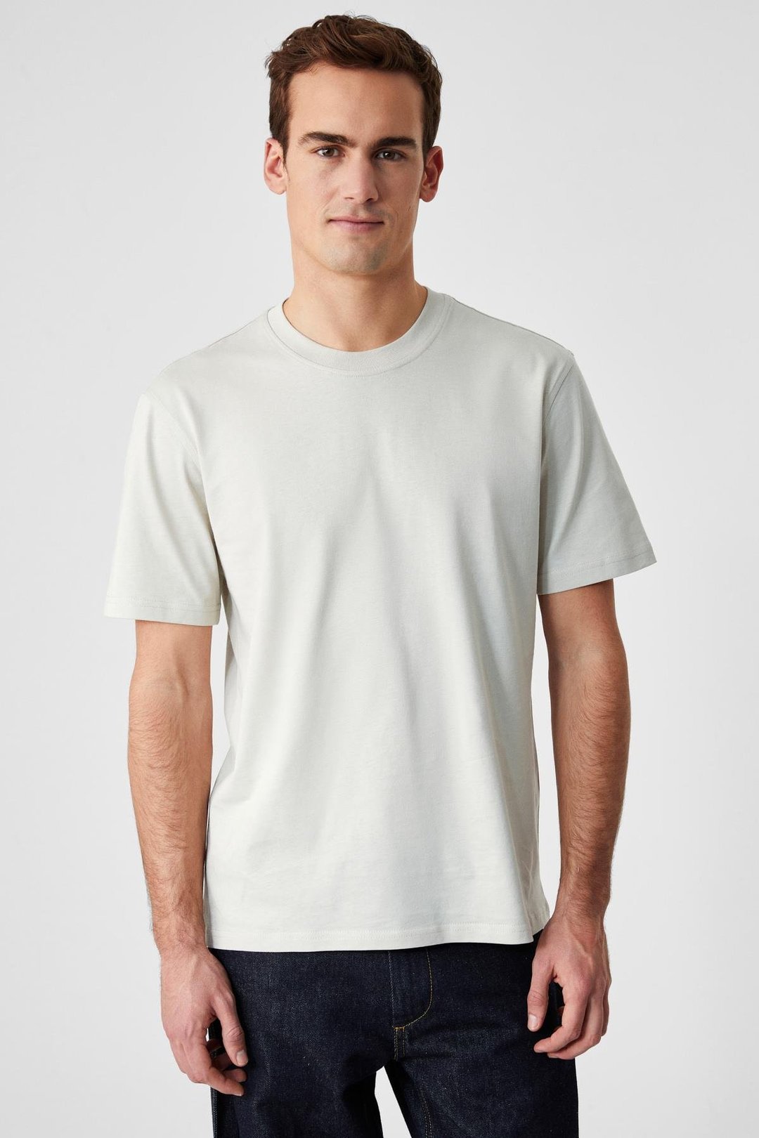 Solo Erkek %100 Organik Pamuklu Kalın Dokulu Comfort Fit Bisiklet Yakalı Açık Bej T-Shirt