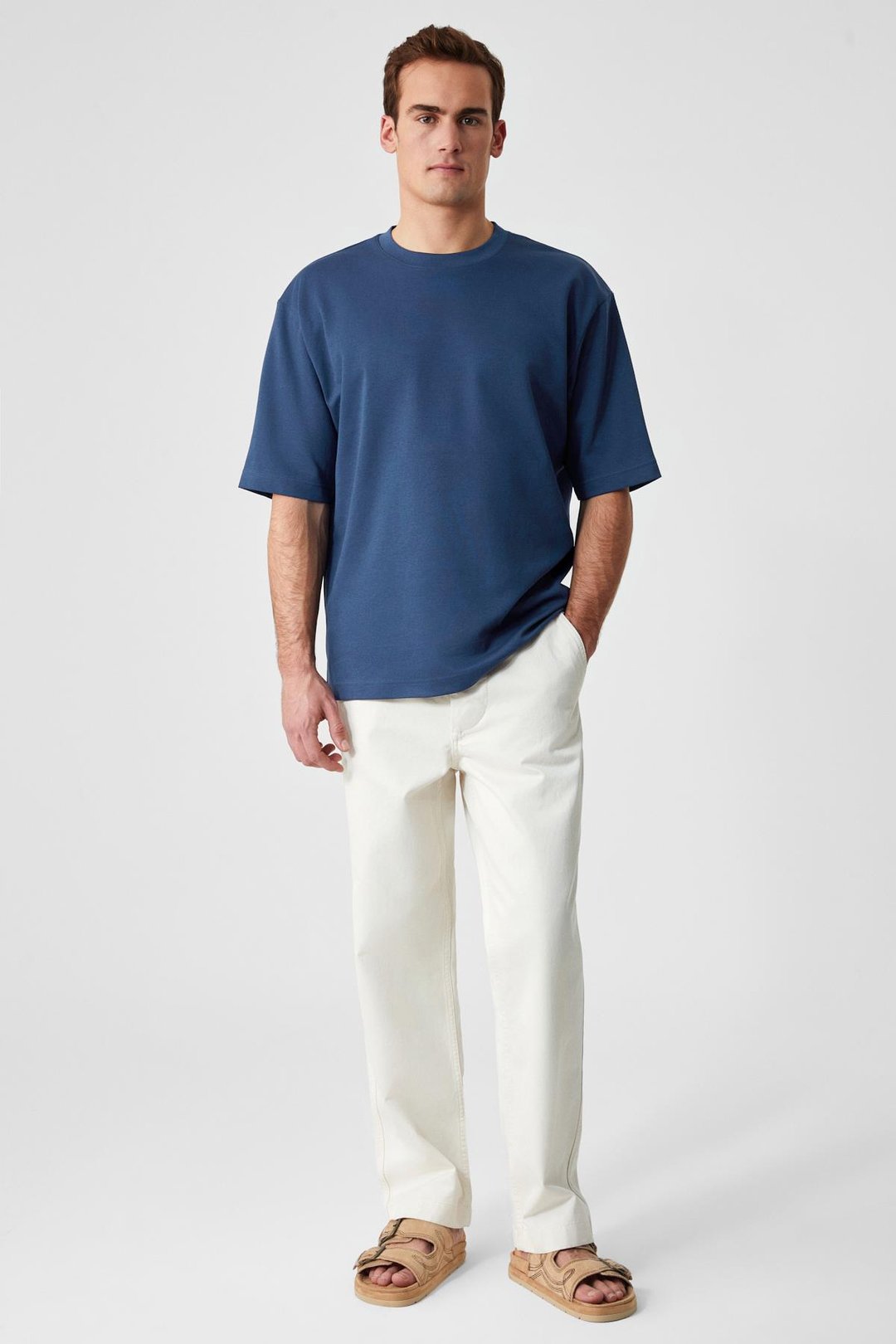 Solo Erkek %100 Organik Pamuklu Kalın Dokulu Comfort Fit Bisiklet Yakalı Navy T-Shirt