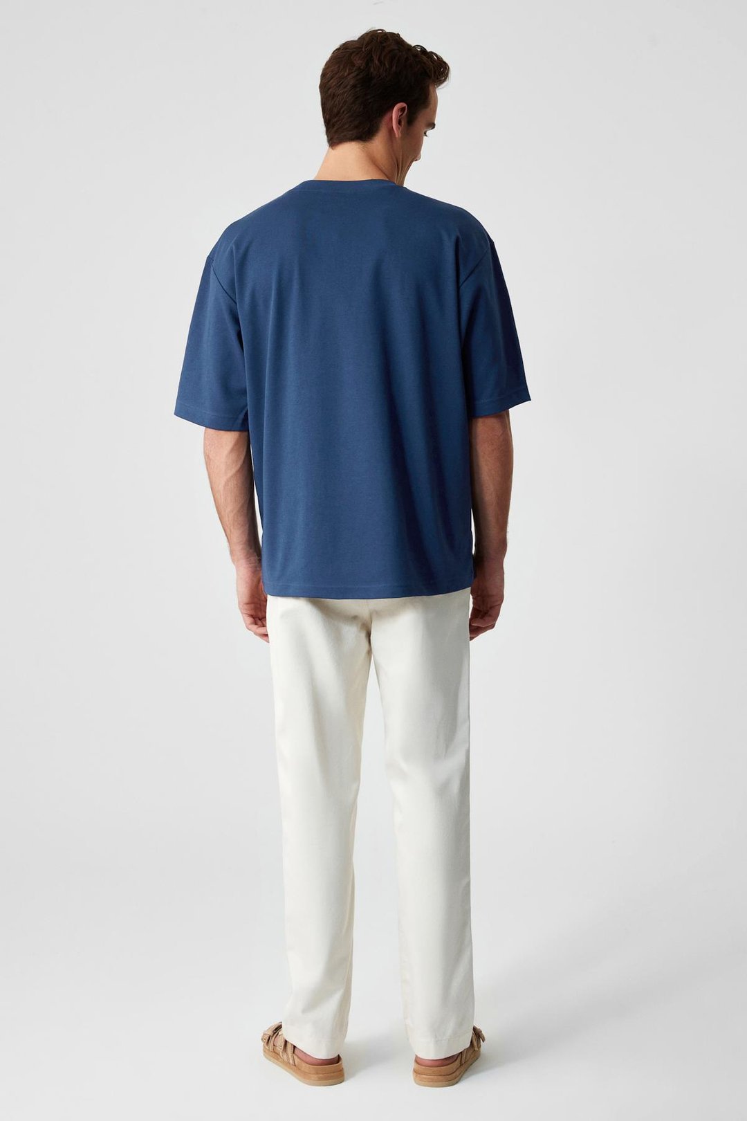 Solo Erkek %100 Organik Pamuklu Kalın Dokulu Comfort Fit Bisiklet Yakalı Navy T-Shirt