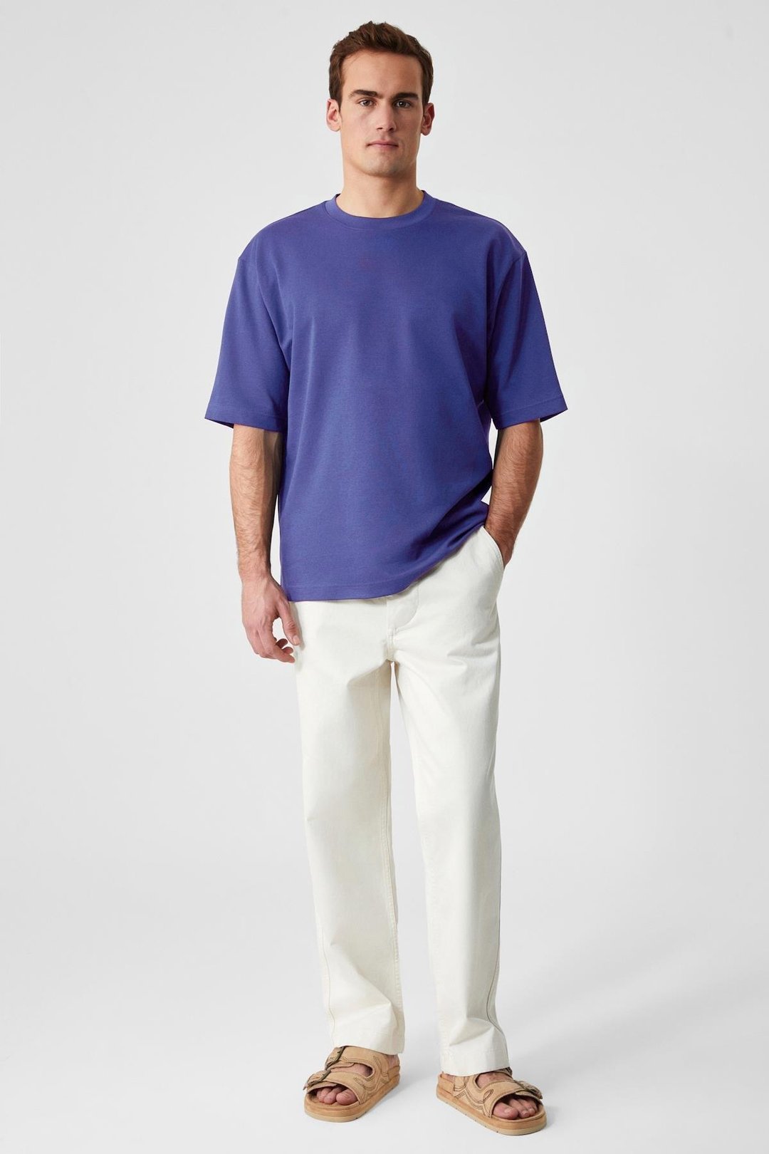 Solo Erkek %100 Organik Pamuklu Kalın Dokulu Comfort Fit Bisiklet Yakalı İndigo T-Shirt