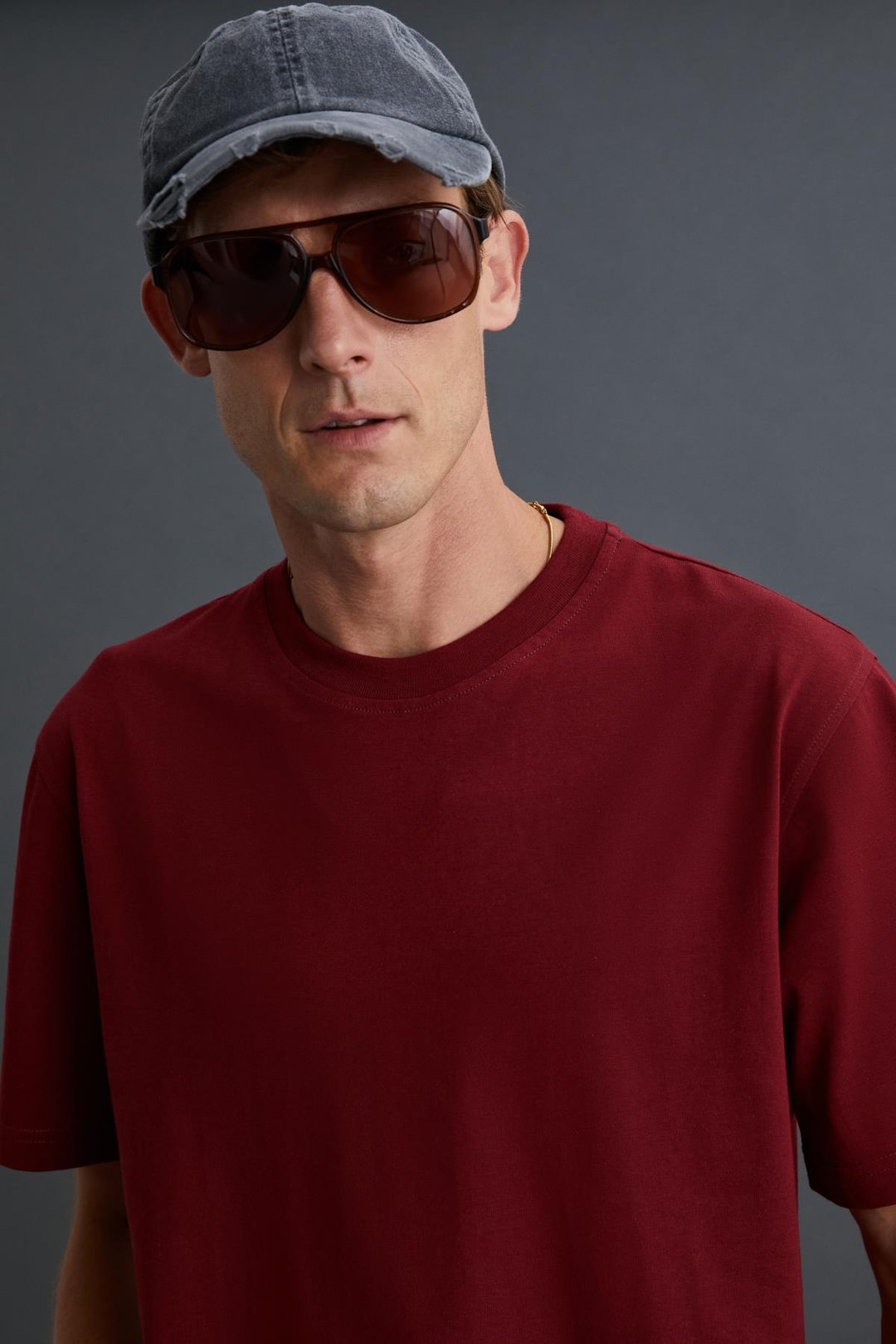 SOLO Erkek Süprem %100 Organik Pamuklu Kalın Dokulu Comfort Fit Bordo T-Shirt