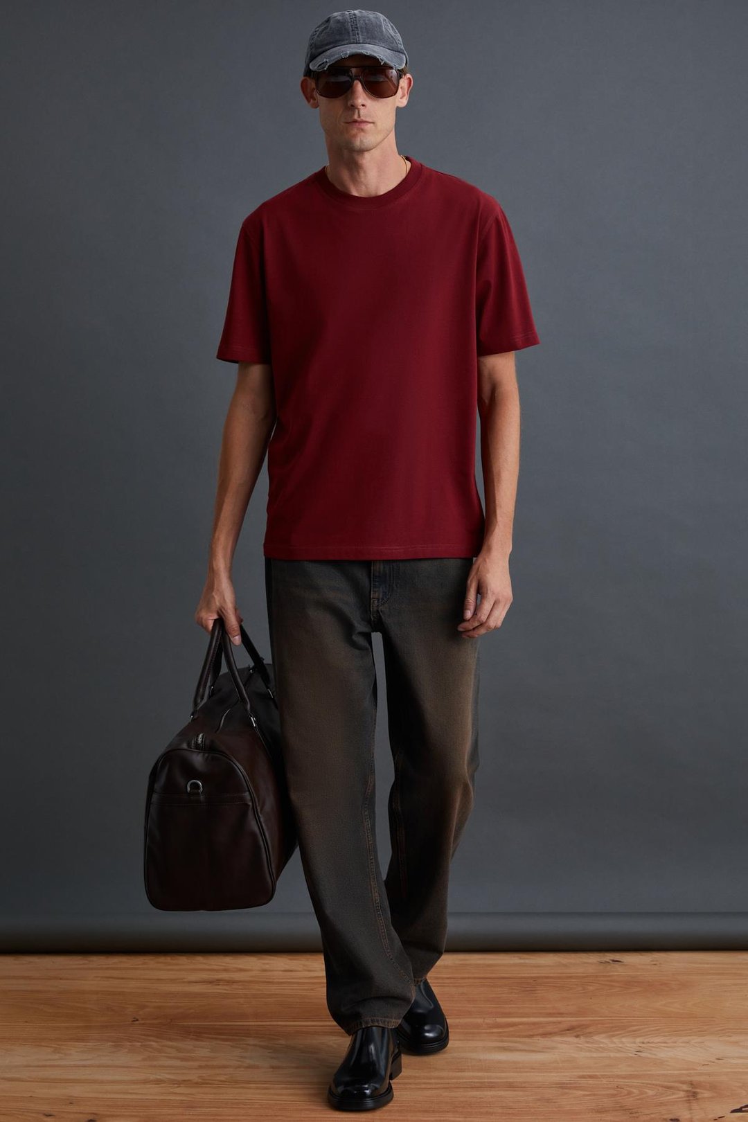 SOLO Erkek Süprem %100 Organik Pamuklu Kalın Dokulu Comfort Fit Bordo T-Shirt