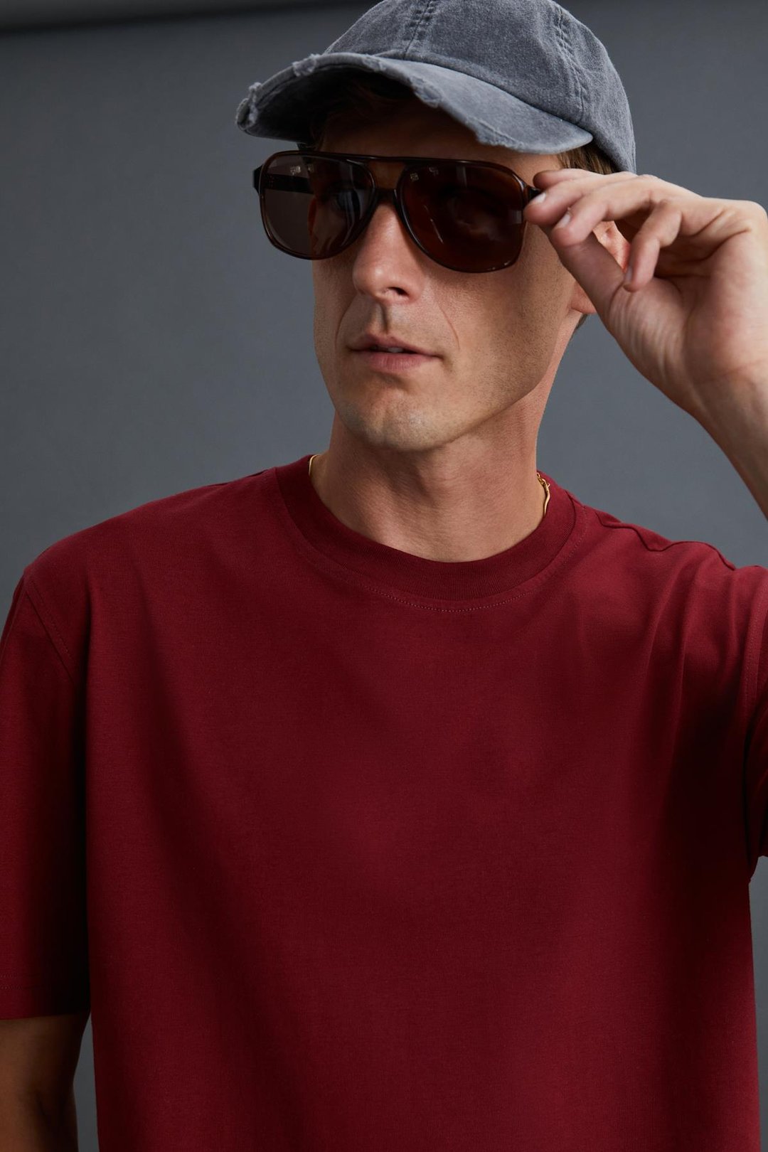 SOLO Erkek Süprem %100 Organik Pamuklu Kalın Dokulu Comfort Fit Bordo T-Shirt