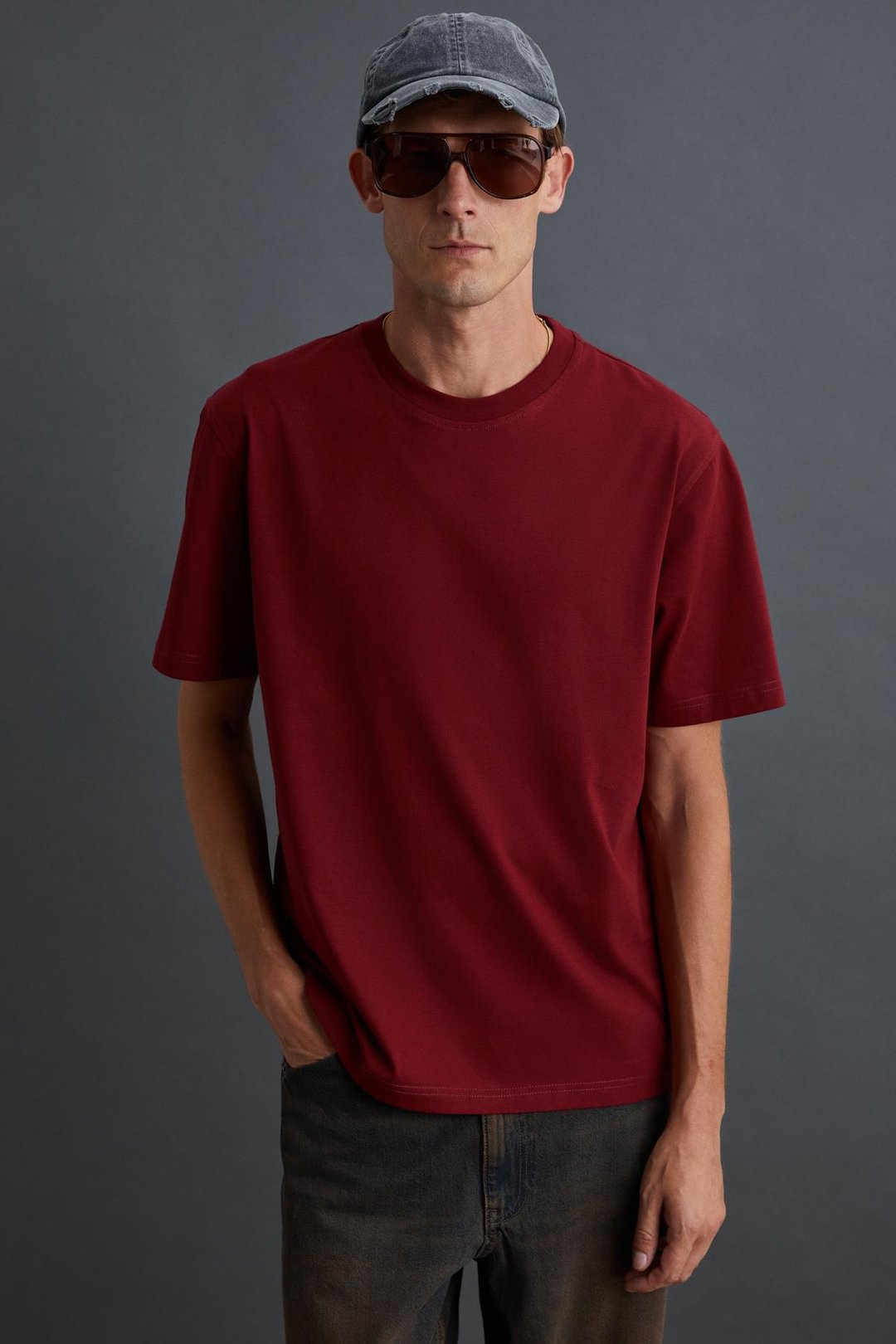 SOLO Erkek Süprem %100 Organik Pamuklu Kalın Dokulu Comfort Fit Bordo T-Shirt