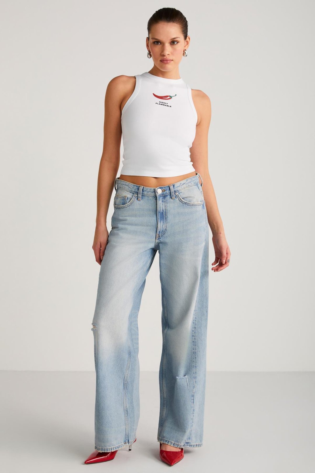 SPICE  Crop Beyaz Tekli T-Shirt