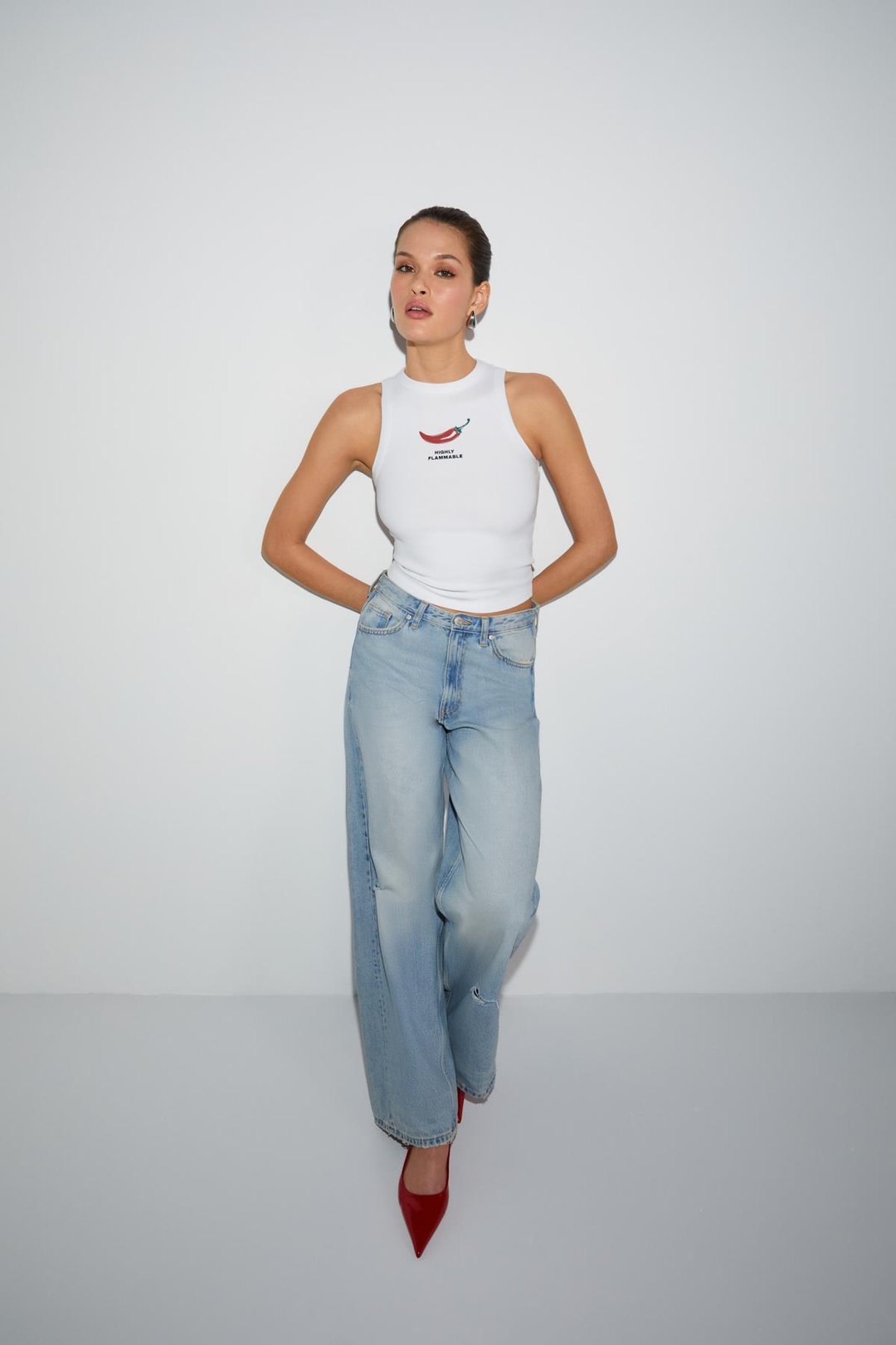 SPICE  Crop Beyaz Tekli T-Shirt