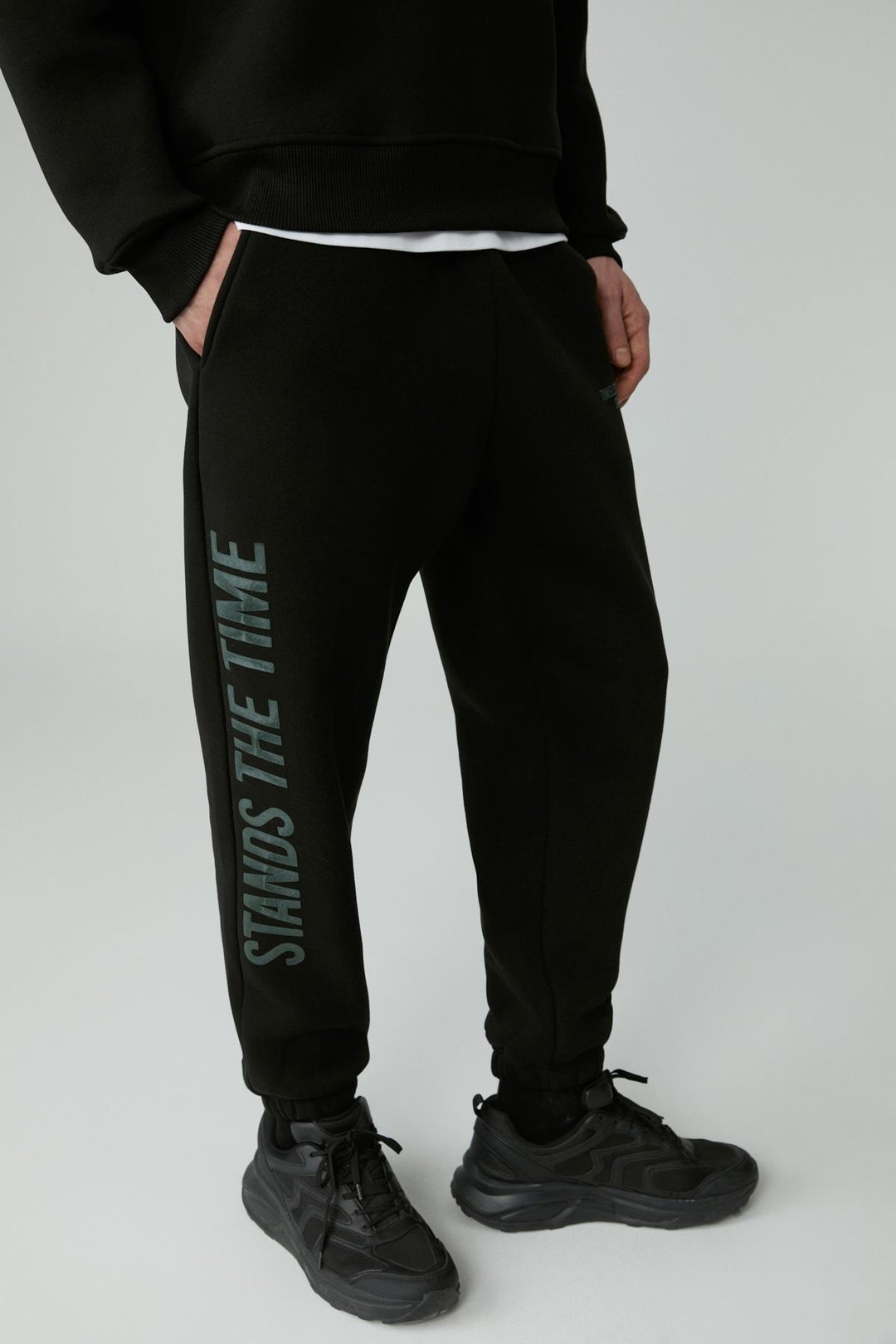 STANDS Erkek Pamuklu İçi Polarlı Yumuşacık Siyah Eşofman Altı