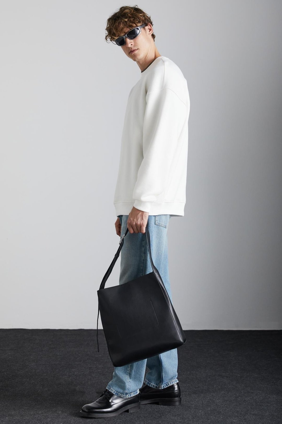 Stephan Erkek Yumuşacık Kumaşlı organik Pamuklu Oversize Fit Yuvarlak Yakalı Ekru Sweatshirt