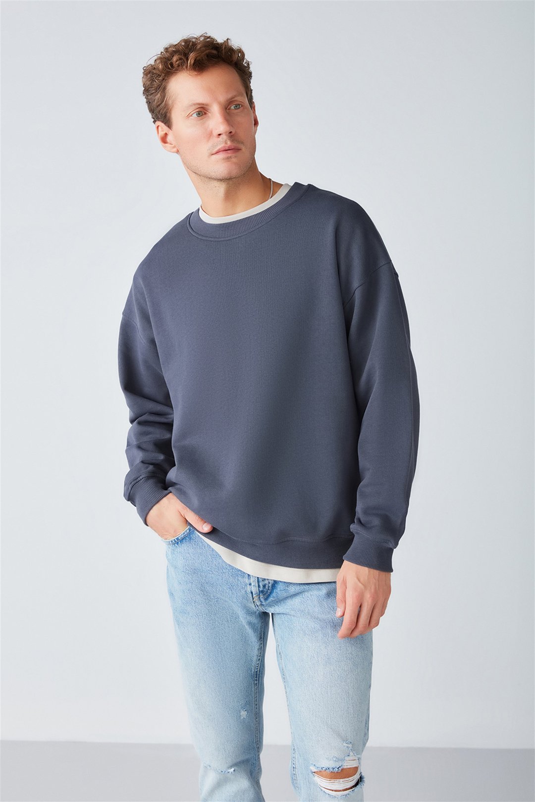 STEPHAN Örme Oversize Antrasit  Sweatshirt