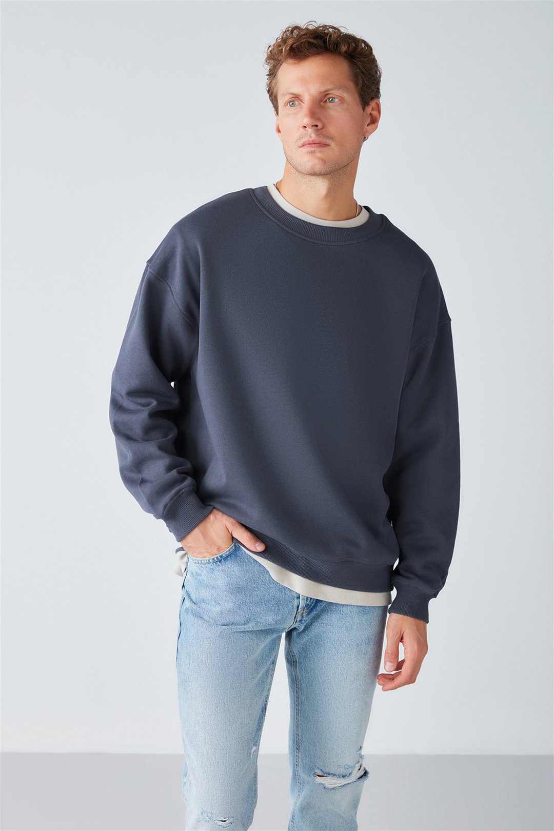 STEPHAN Örme Oversize Antrasit  Sweatshirt
