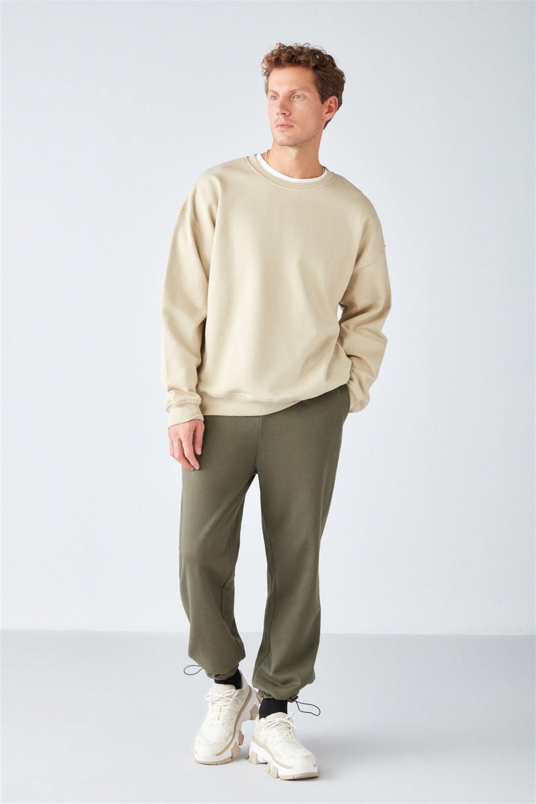 STEPHAN Örme Oversize Bej  Sweatshirt