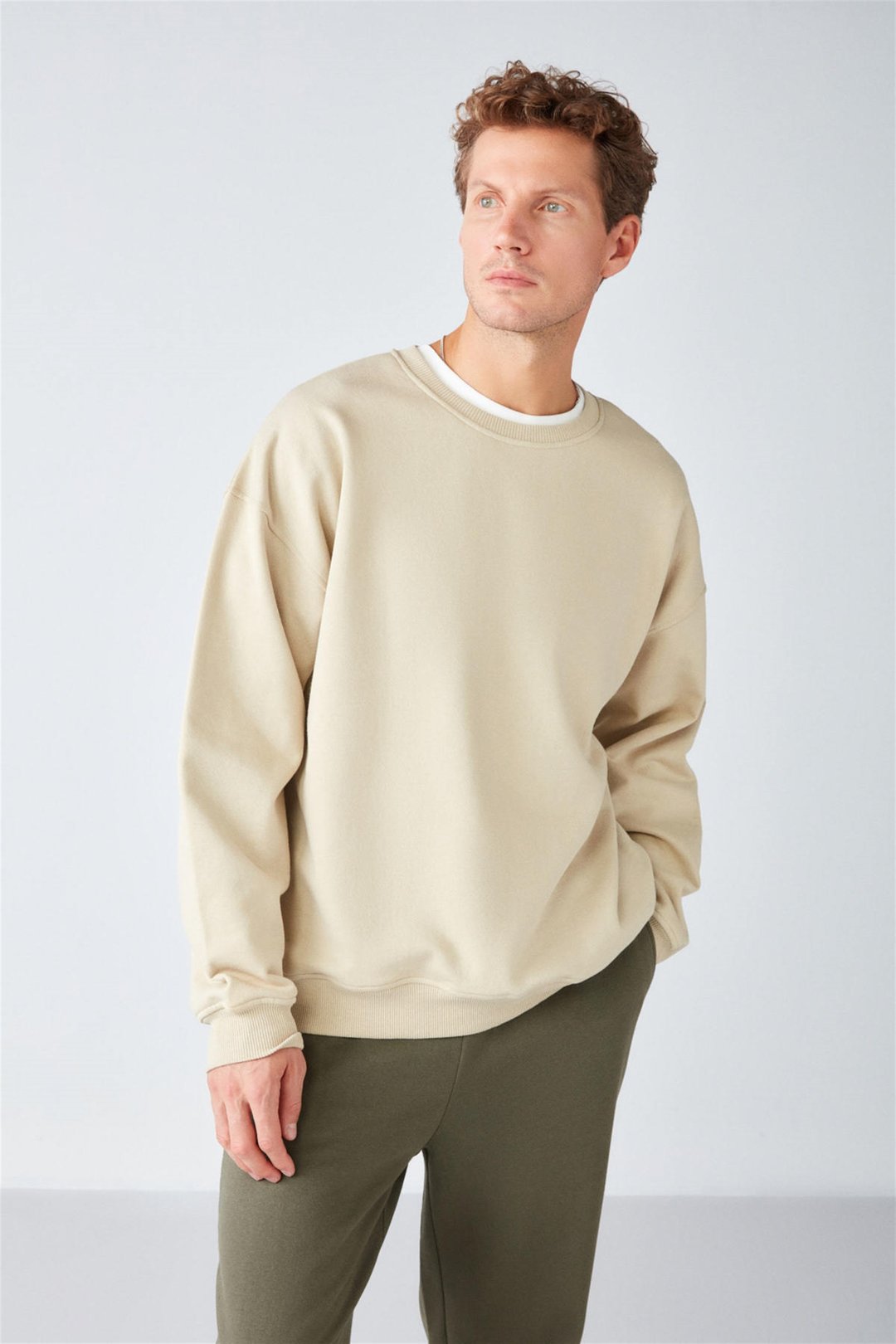 STEPHAN Örme Oversize Bej  Sweatshirt