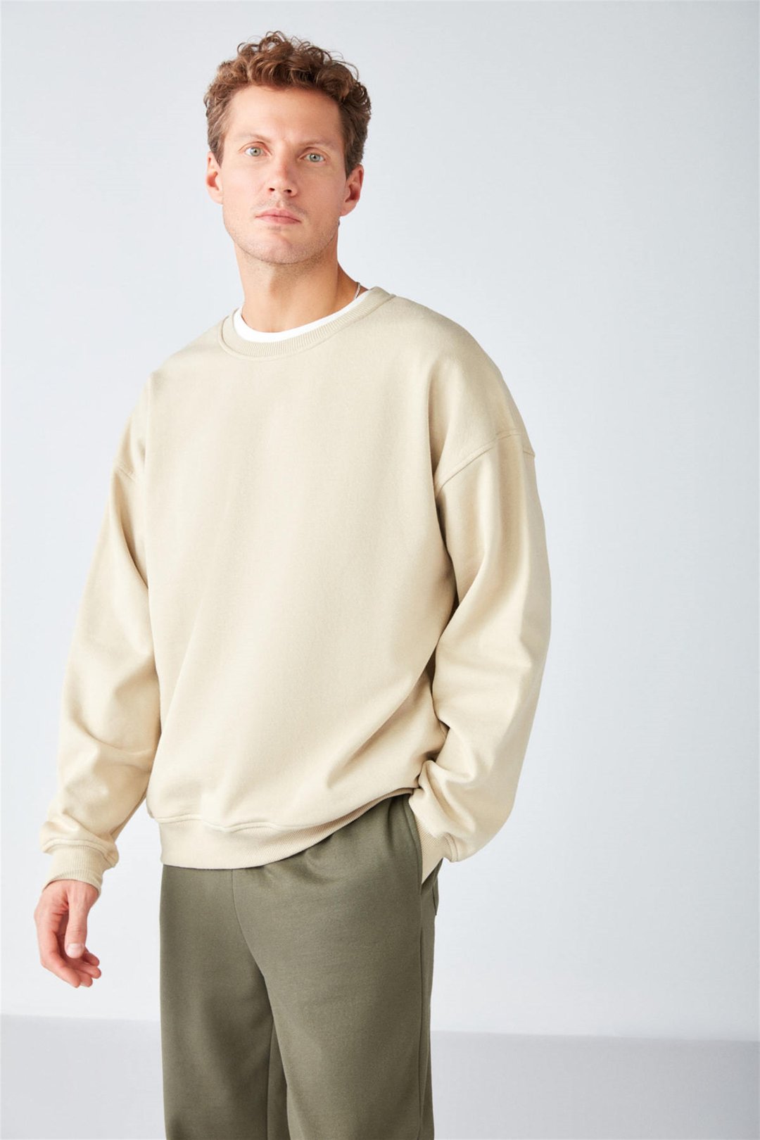 STEPHAN Örme Oversize Bej  Sweatshirt