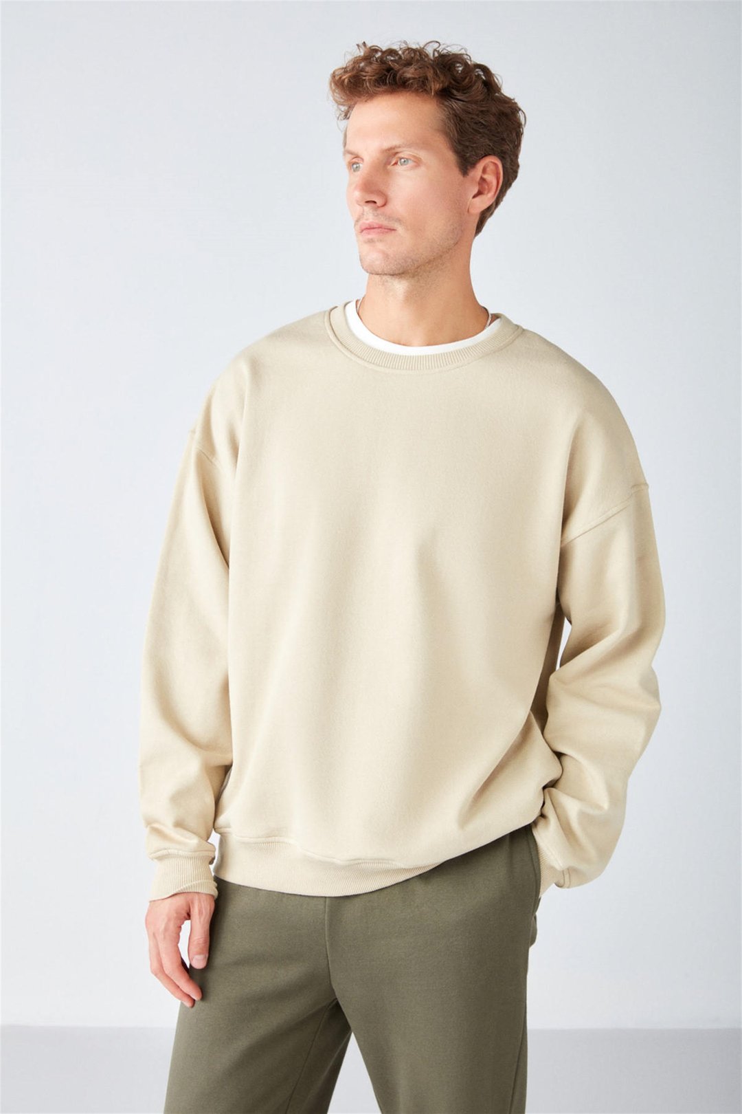 STEPHAN Örme Oversize Bej  Sweatshirt