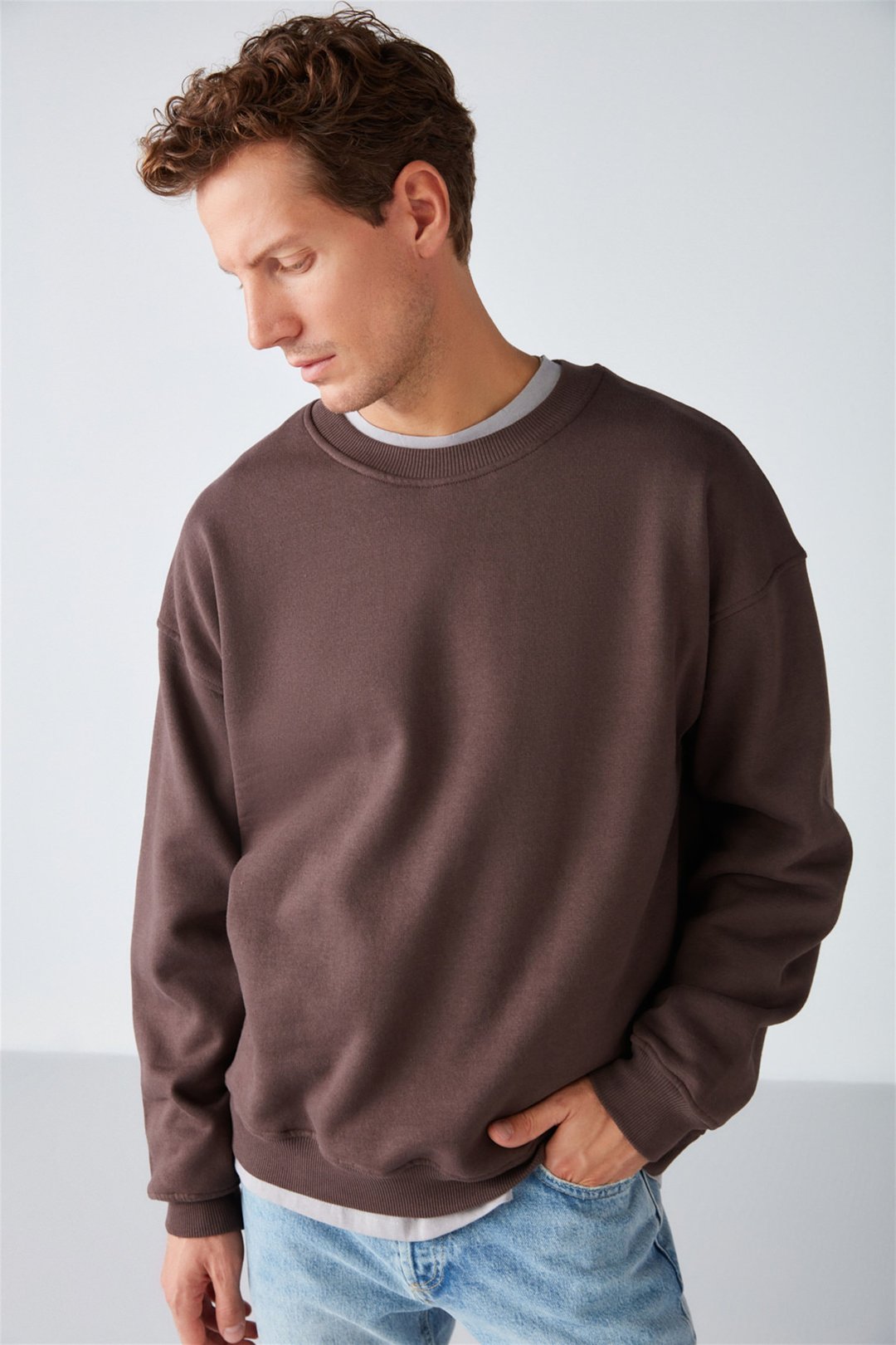 STEPHAN Örme Oversize Kahverengi  Sweatshirt