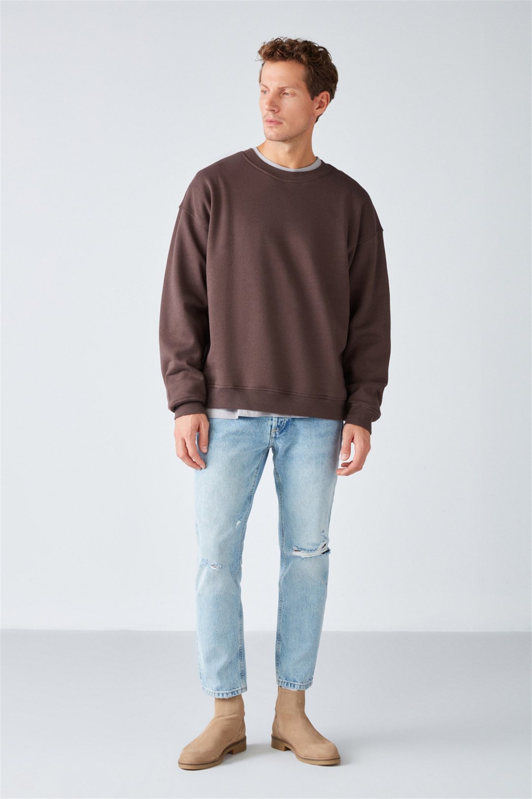 STEPHAN Örme Oversize Kahverengi  Sweatshirt