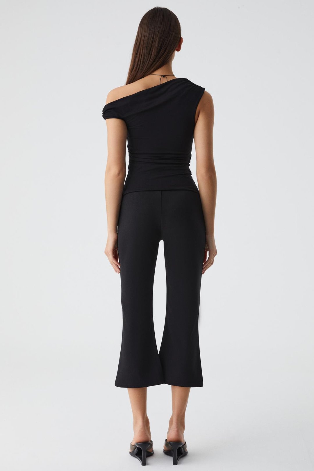 STONEAK Kadın Asimetrik Yaka Slim Süprem Büzgü Detay Siyah Bluz