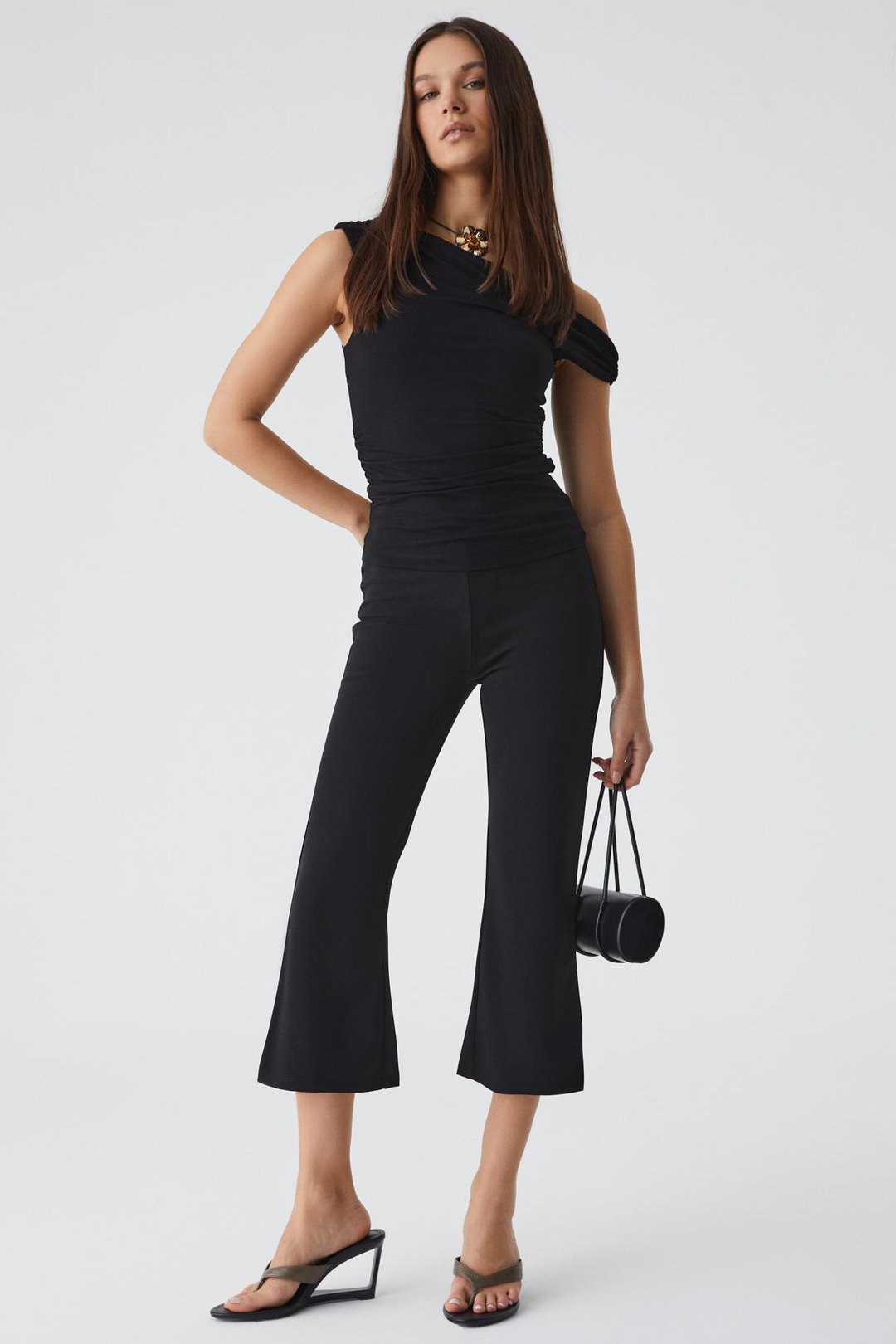 STONEAK Kadın Asimetrik Yaka Slim Süprem Büzgü Detay Siyah Bluz