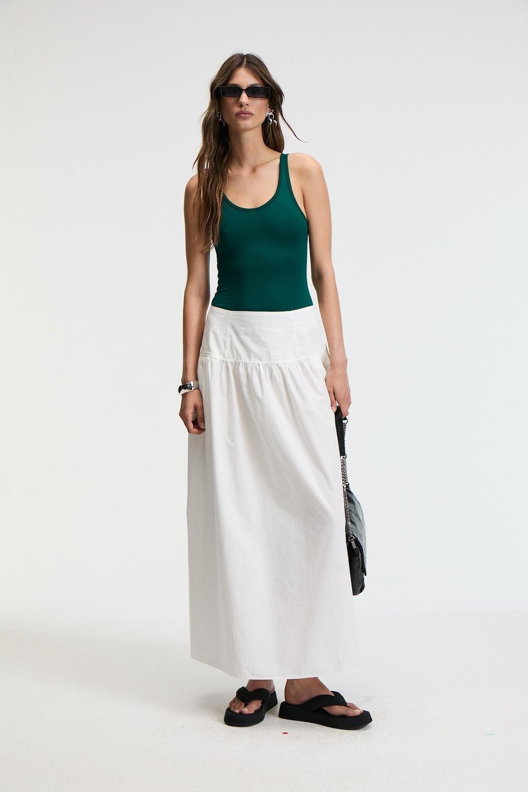 SUEVAS Kadın Sıfır Kol Çıt Çıtlı Oyuk Yaka Slim Fit Yeşil Atlet