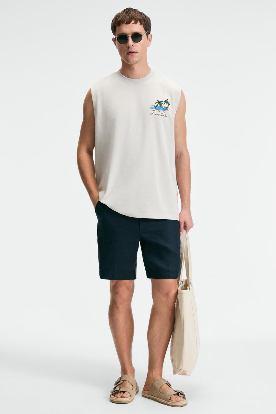 SUPERRIOR Erkek Baskı Detaylı Bisiklet Yaka Oversize Fit Bej T-Shirt