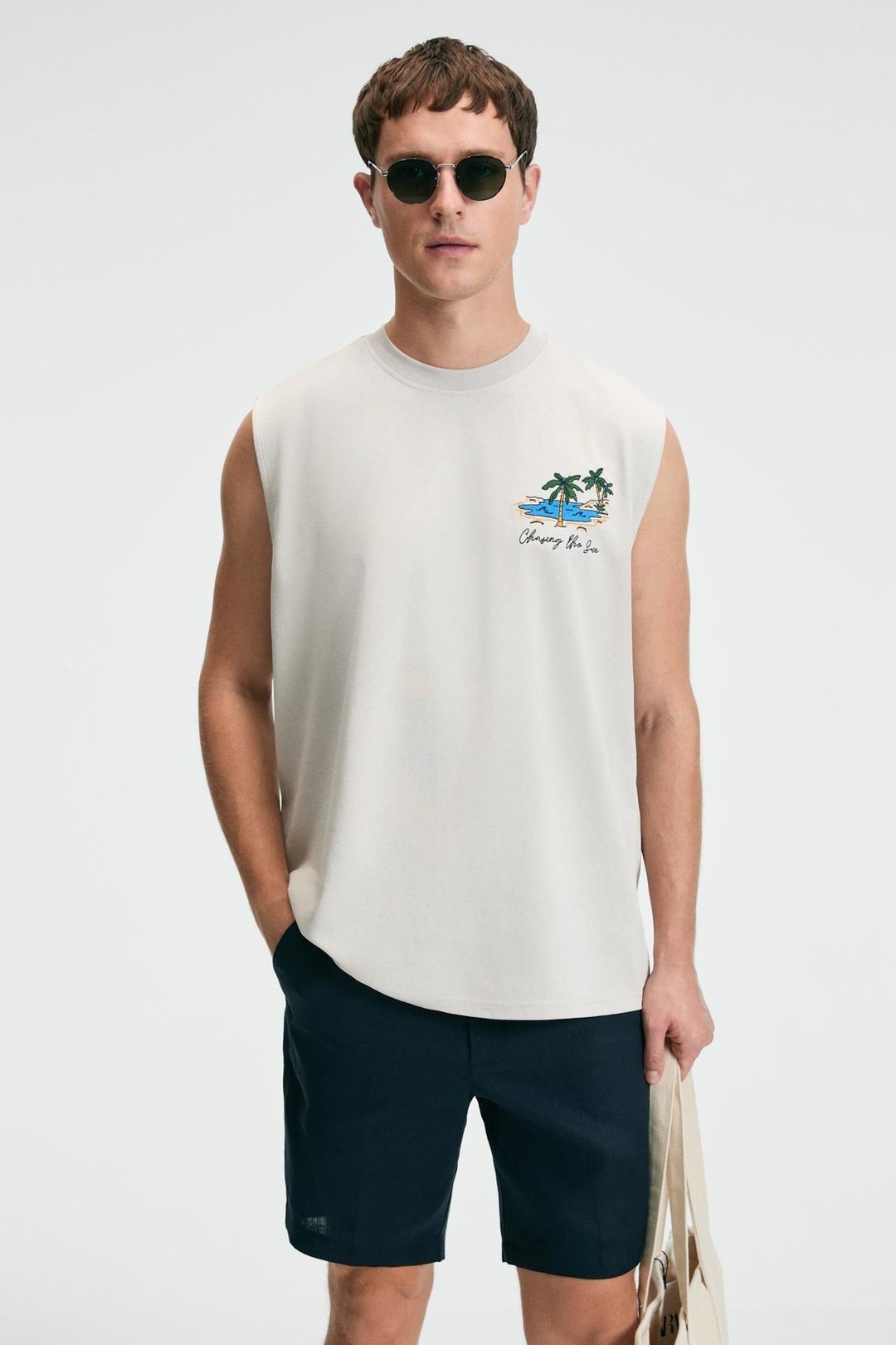 SUPERRIOR Erkek Baskı Detaylı Bisiklet Yaka Oversize Fit Bej T-Shirt