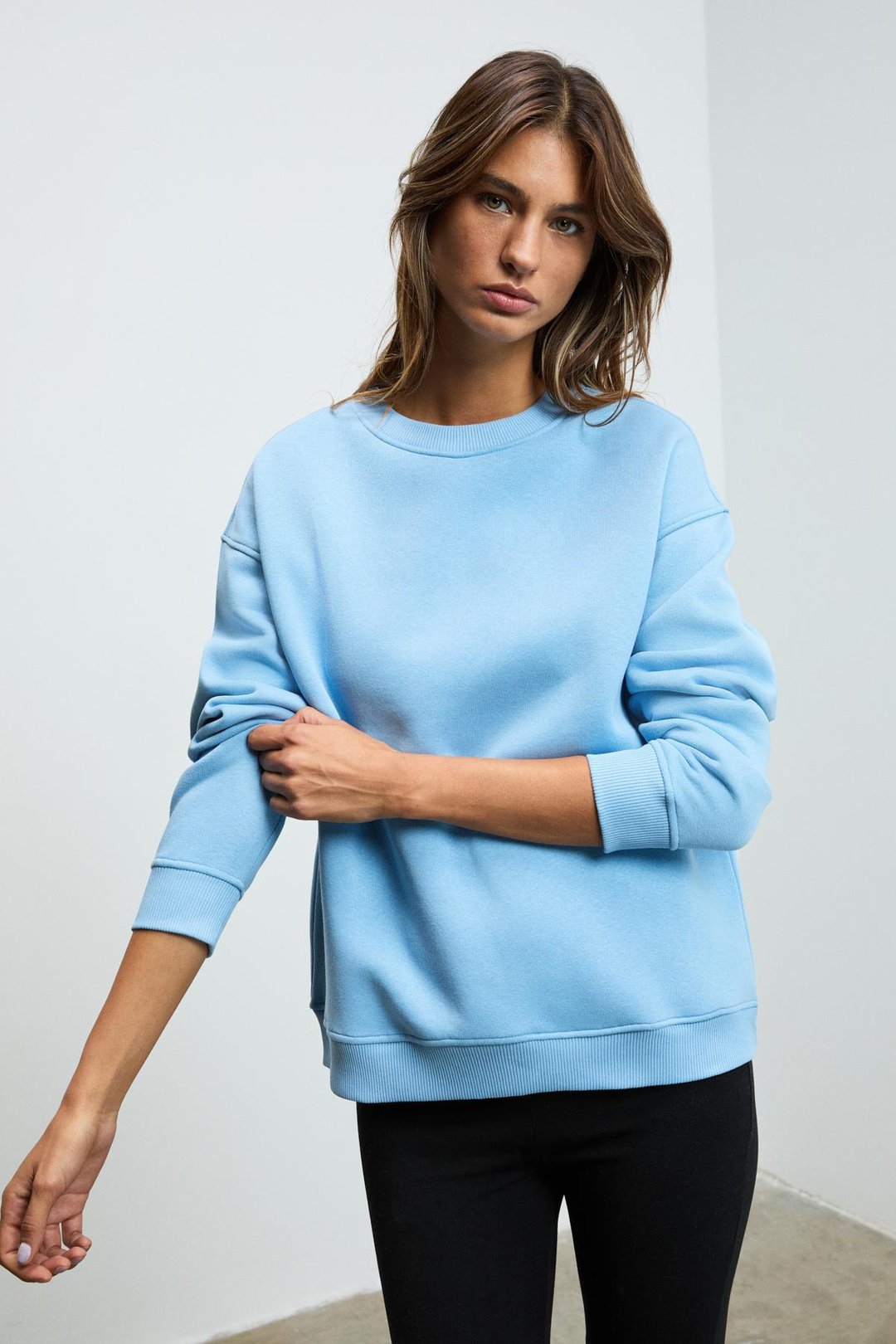 SUSANA Kadın Bisiklet Yaka İçi Polarlı Oversize Fit Basic Mavi Sweatshirt