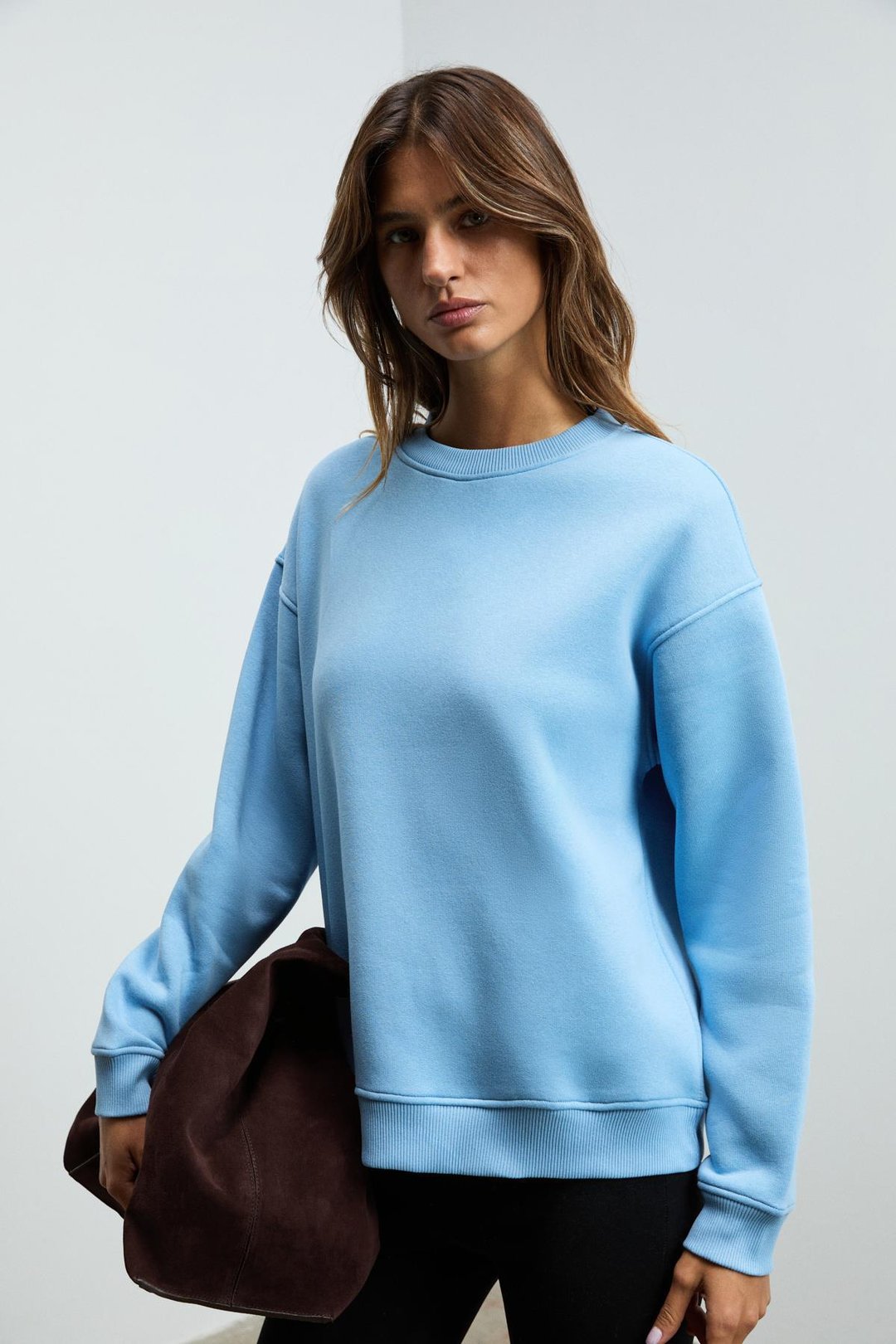SUSANA Kadın Bisiklet Yaka İçi Polarlı Oversize Fit Basic Mavi Sweatshirt