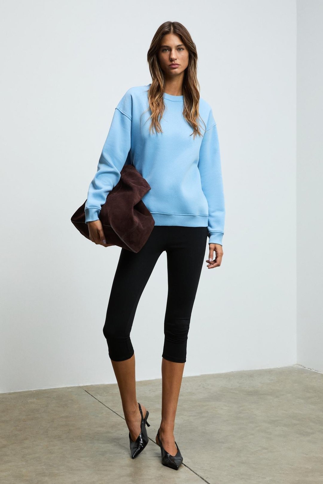SUSANA Kadın Bisiklet Yaka İçi Polarlı Oversize Fit Basic Mavi Sweatshirt