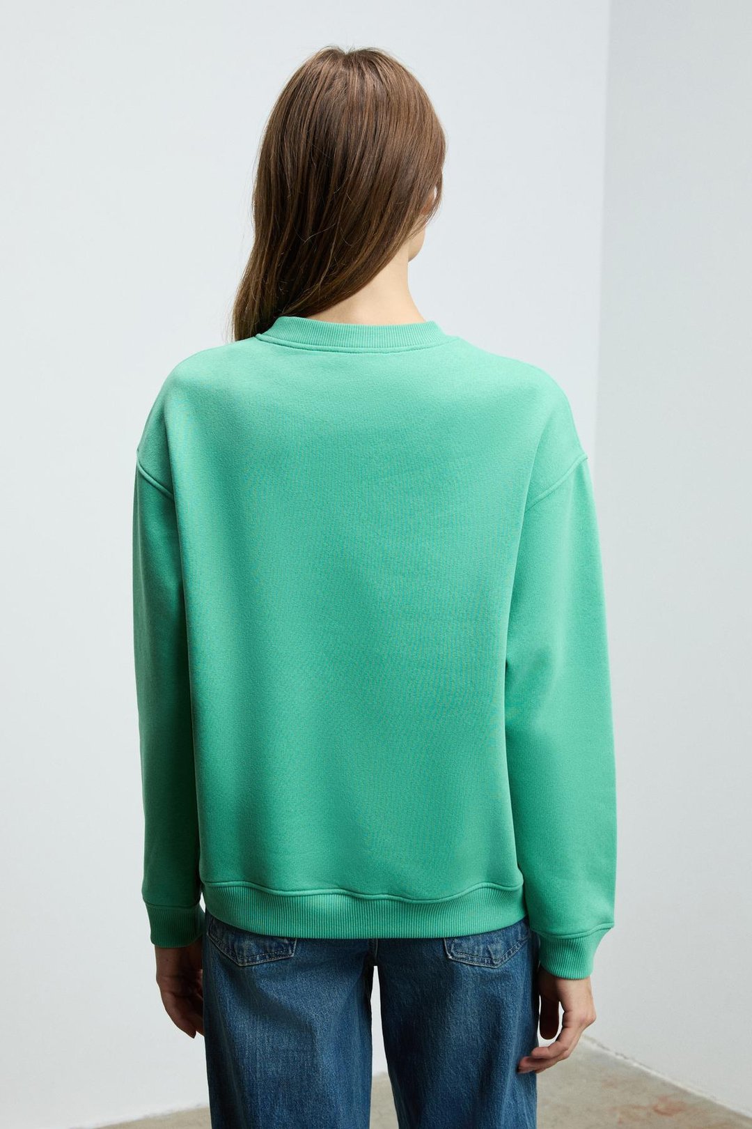 SUSANA Kadın Bisiklet Yaka İçi Polarlı Oversize Fit Basic Mint Yeşil Sweatshirt