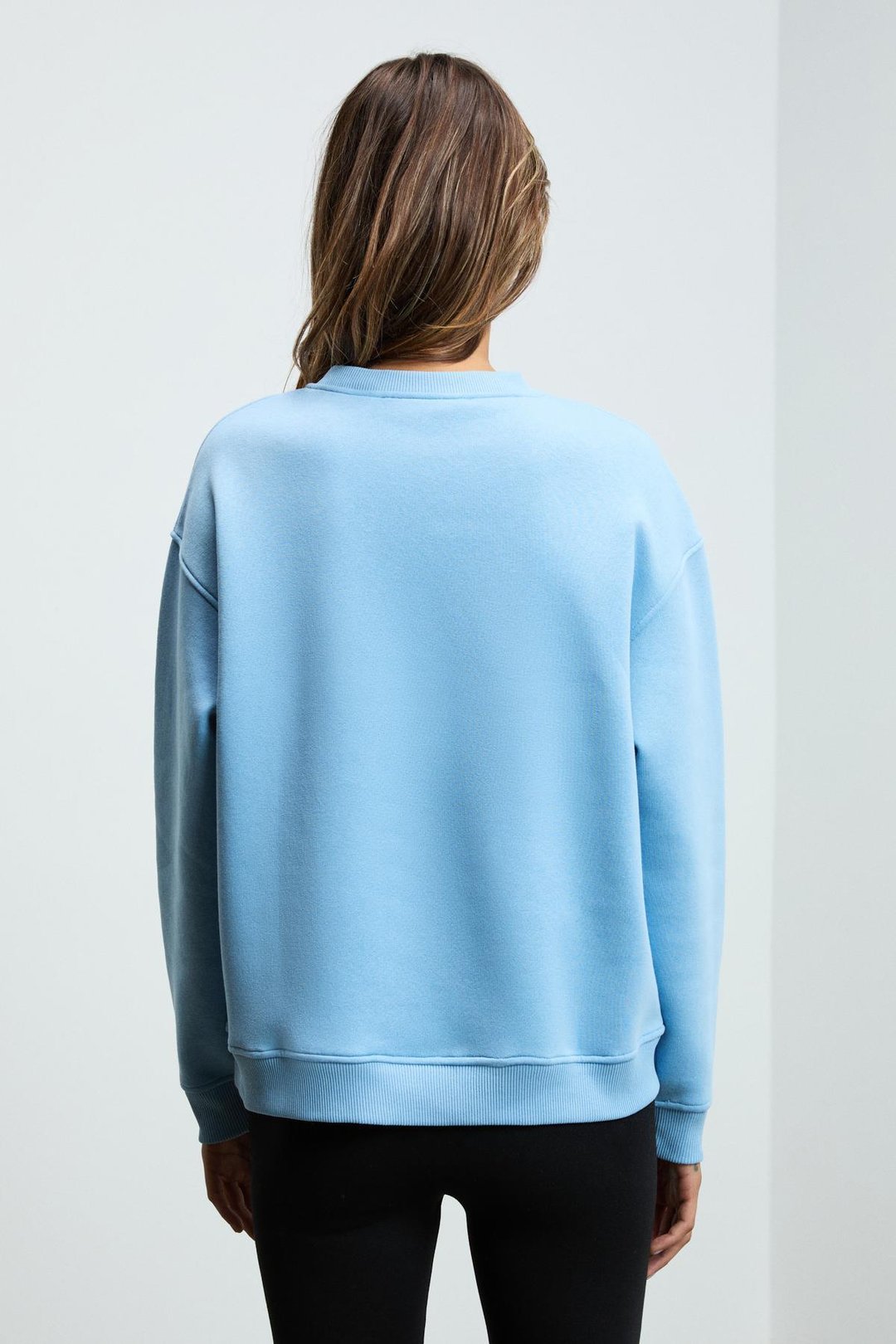 SUSANA Kadın Bisiklet Yaka İçi Polarlı Oversize Fit Basic Mavi Sweatshirt