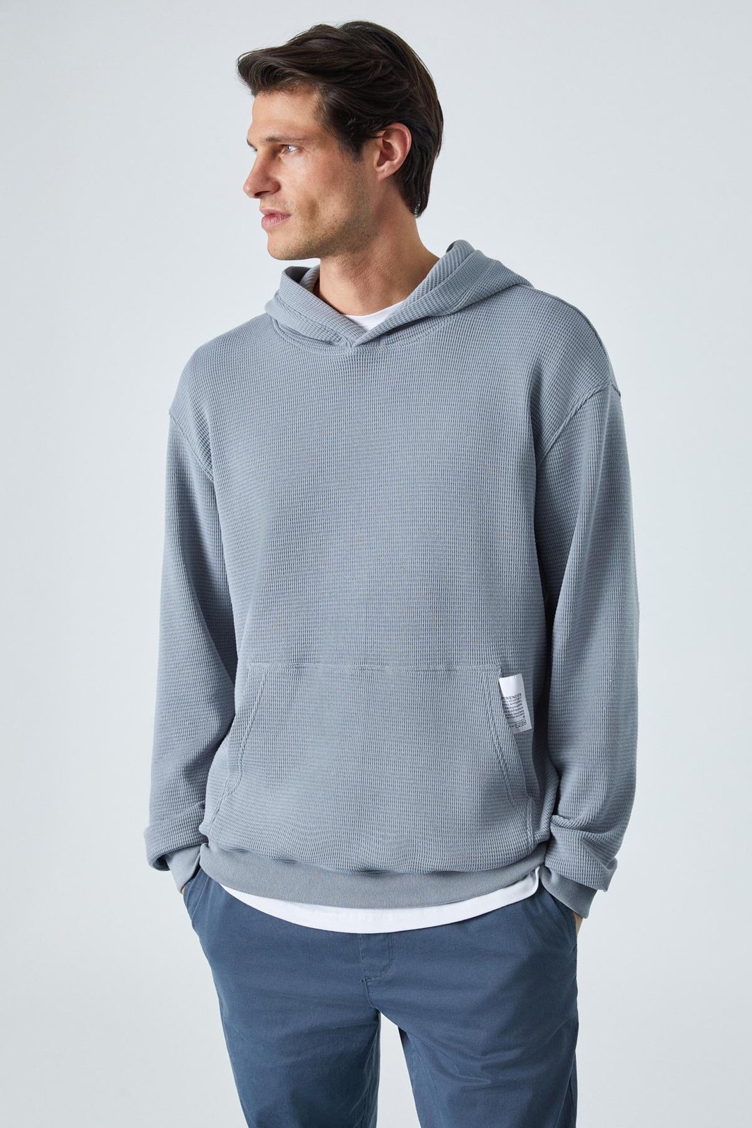 SUSTAINY Erkek Oversize Kapüşonlu Uzun Kollu Gri Sweatshirt